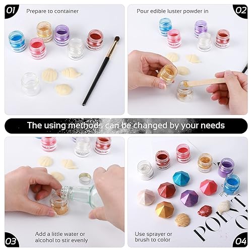 Miniatura 4 de Jelife Polvo brillante comestible blanco  0.18oz de polvo para tartas de grado alimenticio brillante en polvo, polvo metálico comestible para