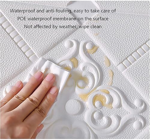 Miniatura 4 de HAILM Paneles de pared 3D de 27.6 x 27.6 in, autoadhesivos, papel tapiz de pared con textura de flores de espuma, para dormitorio, cocina, chimenea,