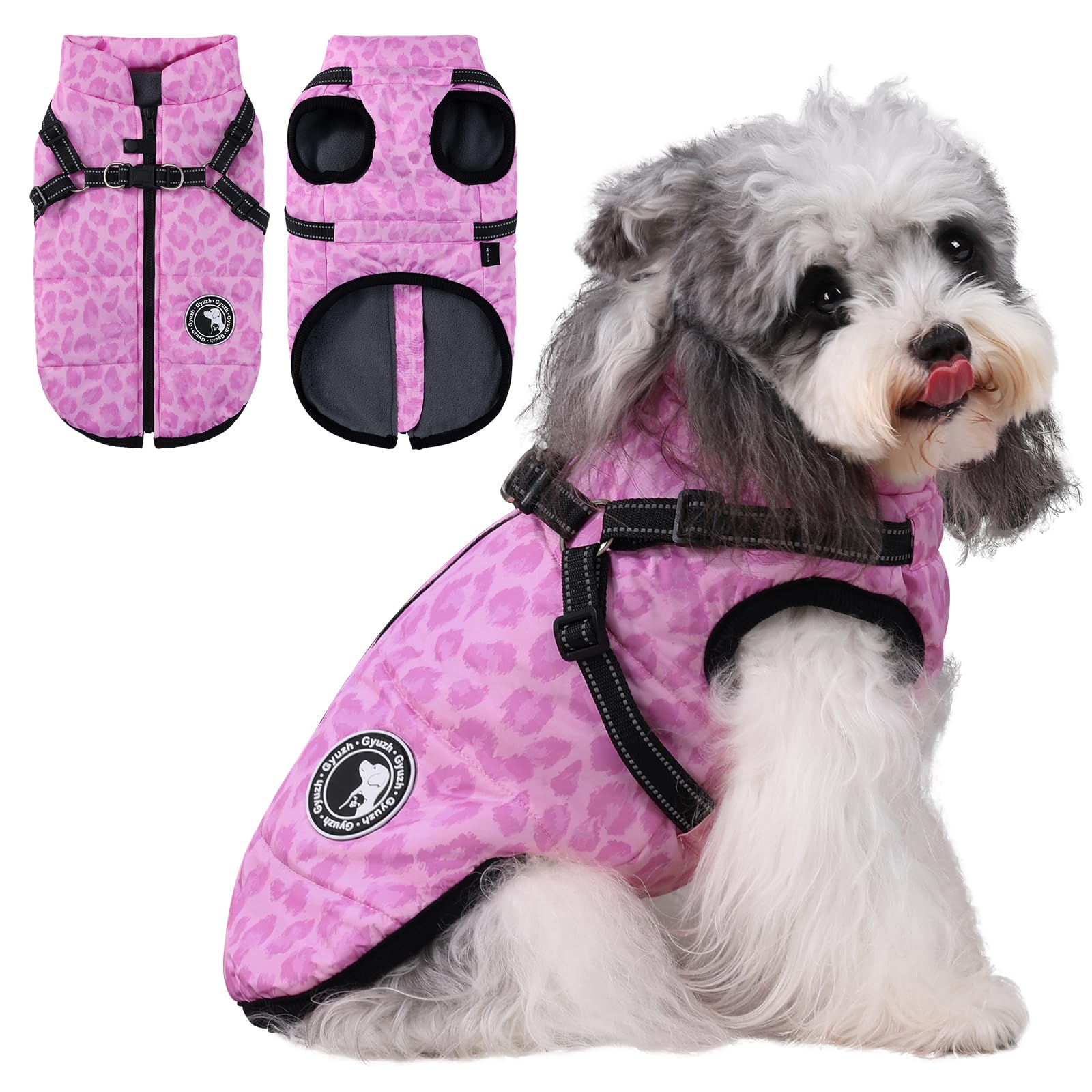 Gyuzh Dog Winter Coat for Small Medium Large Dogs, Waterproof Dog Jacket with Adjustable Built-in Harness, Reflective Warm Fleece Lined Vest, Winter Windproof Snowsuit with Zipper for Puppy