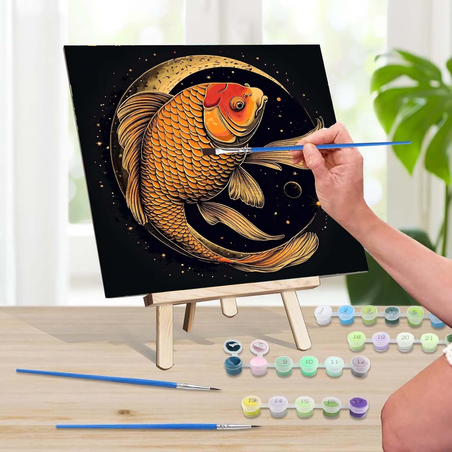 DIY Malowanie po numerach, dla dorosłych, złota rybka, księżyc, malowanie według numerów, dla początkujących, zestawy do samodzielnego malowania olejnego, ręczne malowanie artystyczne, rękodzieło,