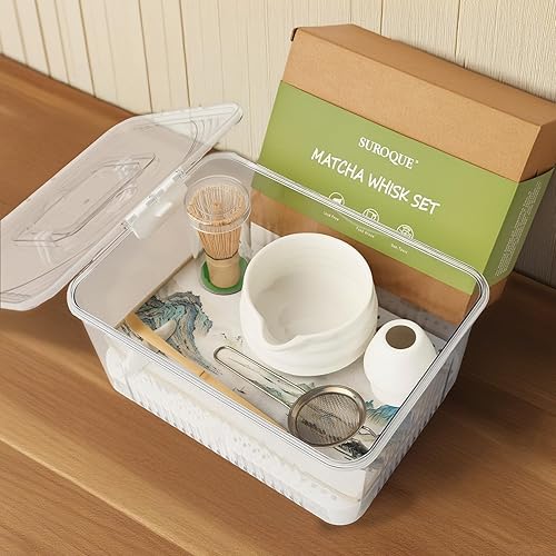 Miniatura 1 de Juego de batidor Matcha con caja de almacenamiento, juego de té Matcha de 8 piezas, incluye cuenco blanco matcha, batidor y soporte, cuchara y