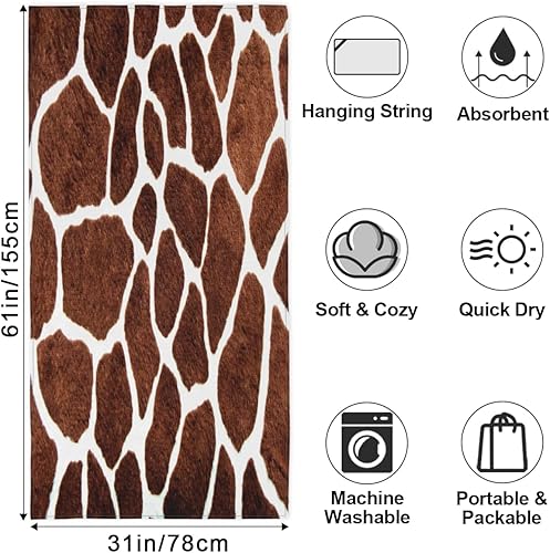 Miniatura 2 de Toalla de baño para niños, piscina, playa, 30 x 60 pulgadas, estampado de jirafa, toalla de playa de microfibra de secado rápido, ligera, sin arena,
