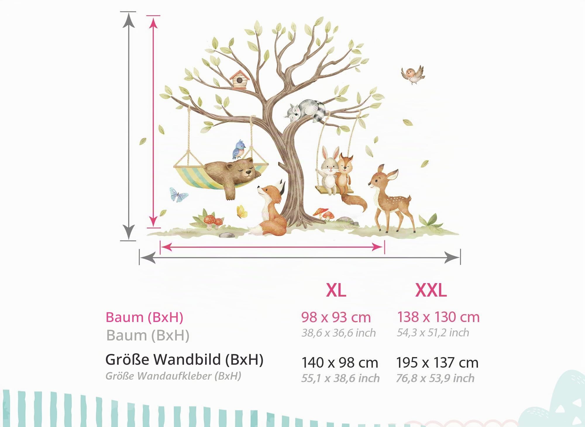 Wandtattoo Waldtiere Baum Wandsticker für Babyzimmer Bär Fuchs REH Wandaufkleber Kinderzimmer Schlafzimmer Wanddeko DK1134-05