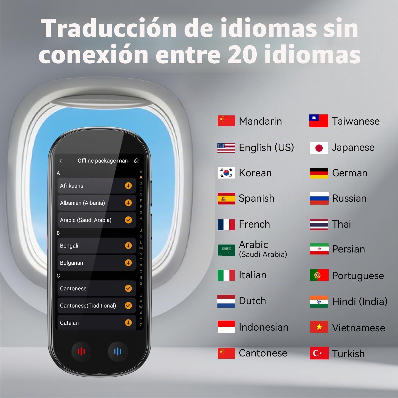 Dispositivo Traductor Con Salida de Voz,Traductor en Tiempo Real | 150 idiomas y Acentos,Con Conexión WiFi,Modo sin Conexión y Reconocimiento de imágenes,ideal para Viajes,Estudios y Negocios