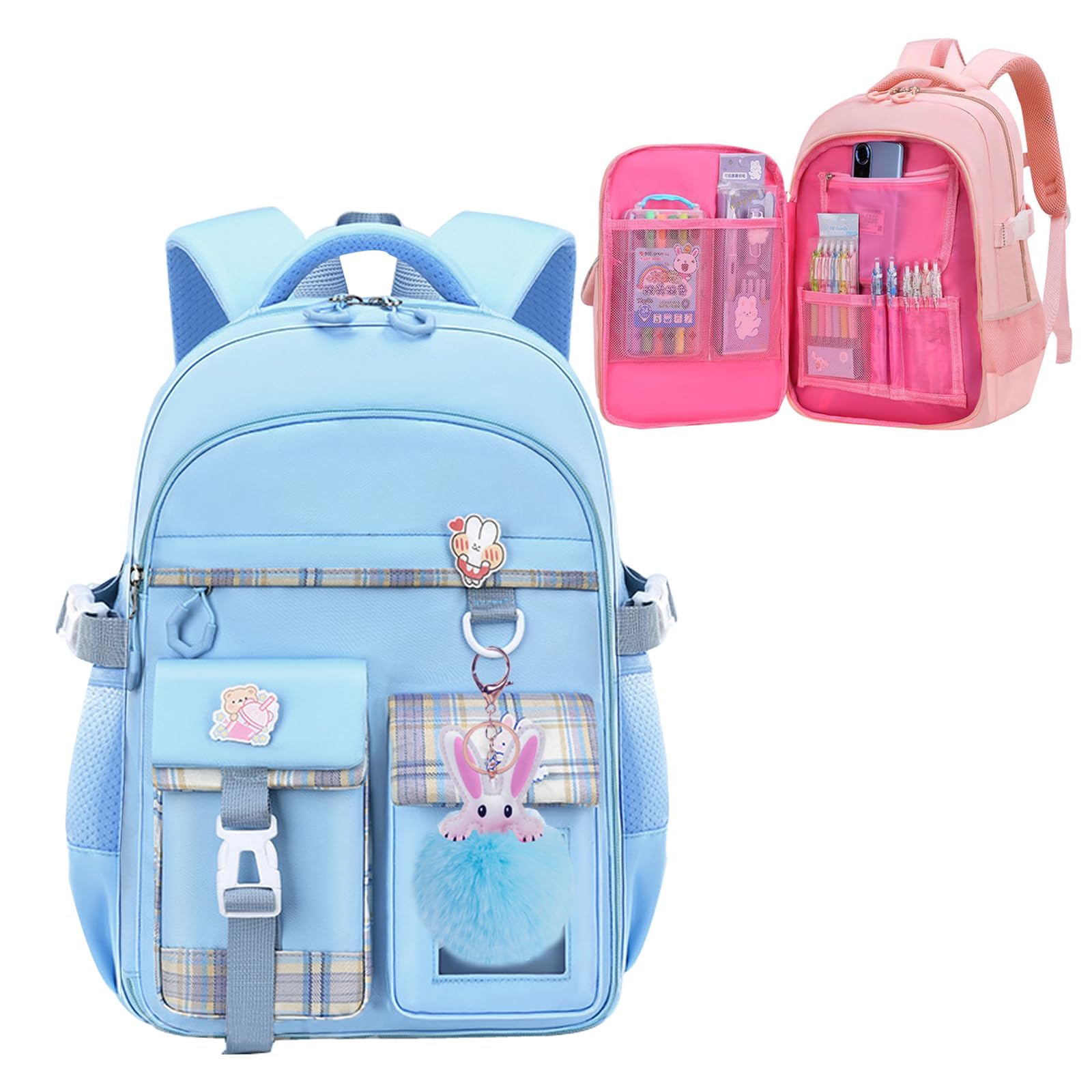 KEBEIXUAN School Backpacks for Girls Large Capacity Kids Kawaii Backpack School Bag for Girls 6-12 Years Old (Blue)