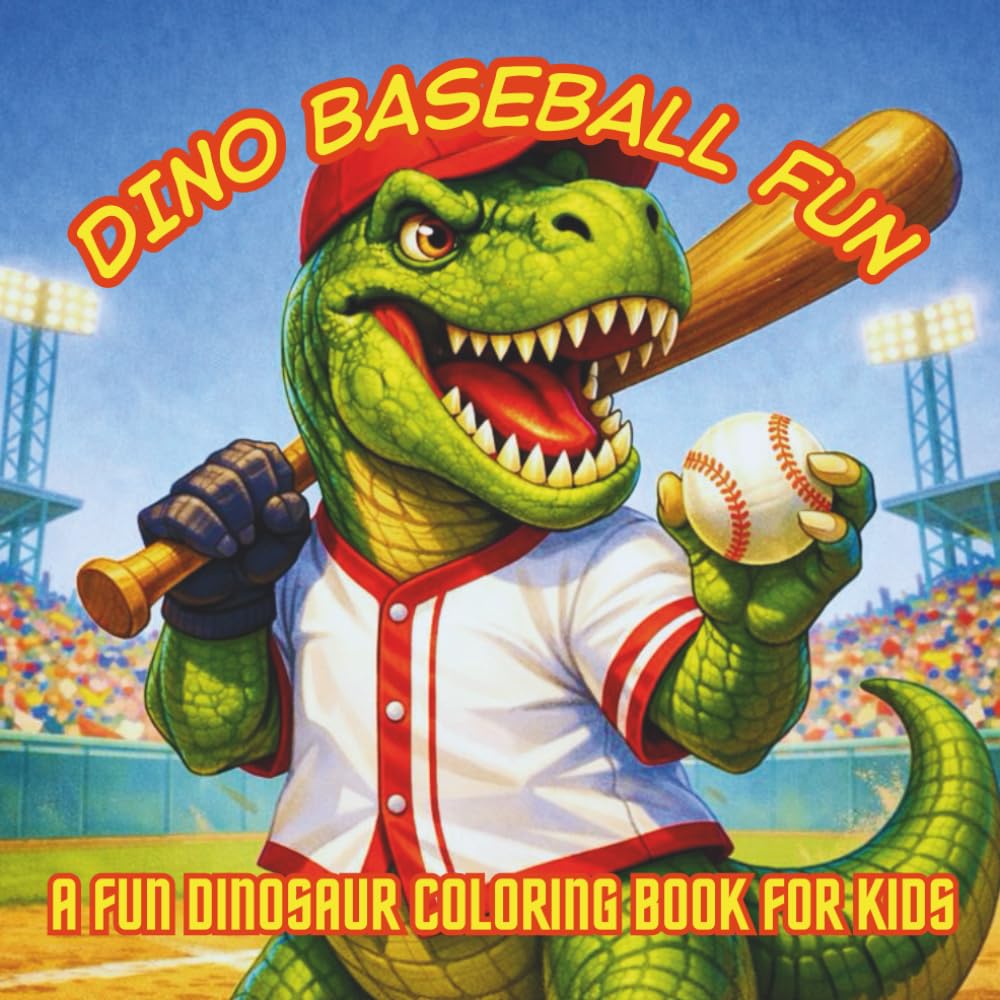 Dino Baseball Fun: A Fun Dinosaur Coloring Book for Kids