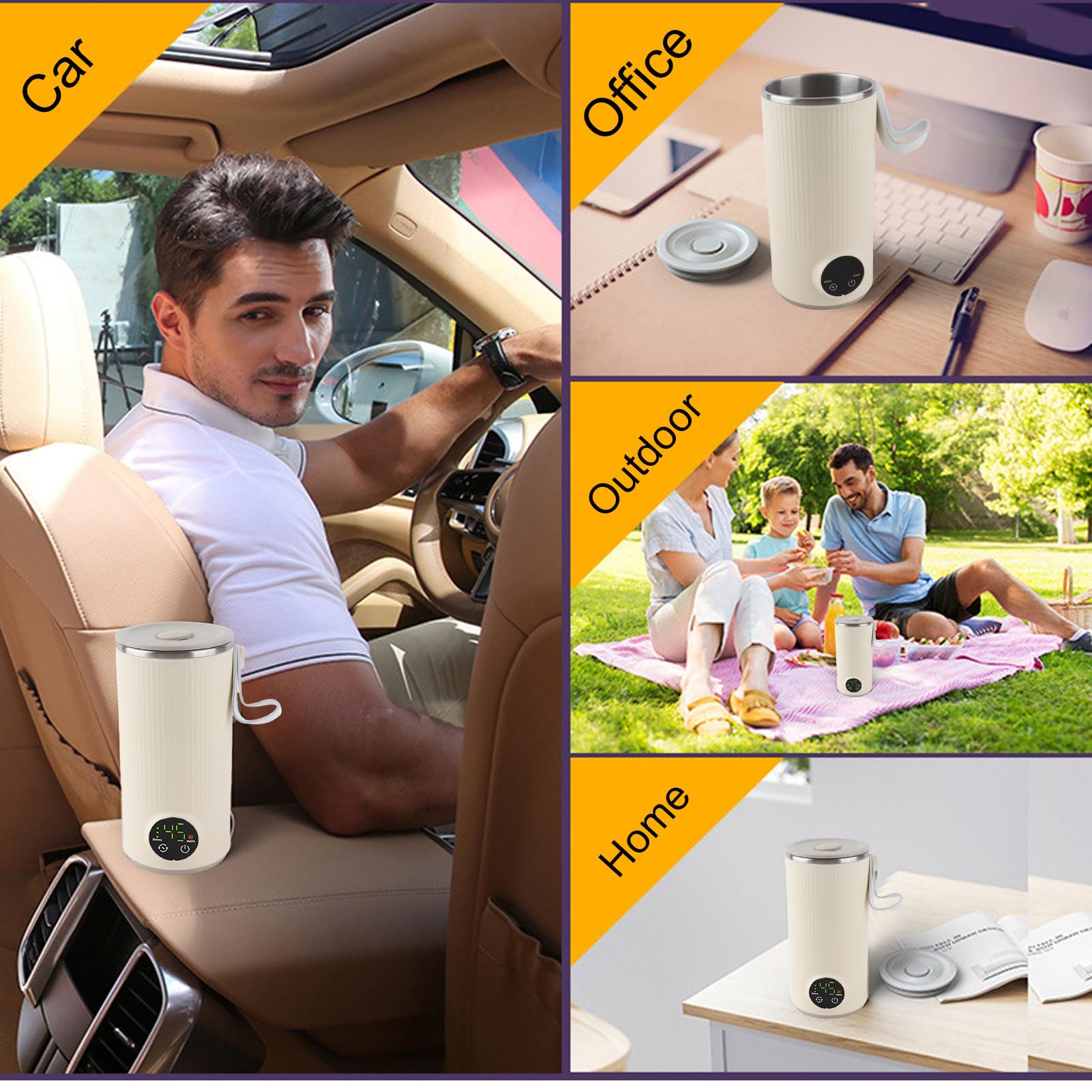 Hervidor eléctrico portátil inalámbrico de 400ML con carga USB, caldera de viaje compacta para café, té y leche Calentamiento rápido ideal para camping, oficina y hogar Diseño