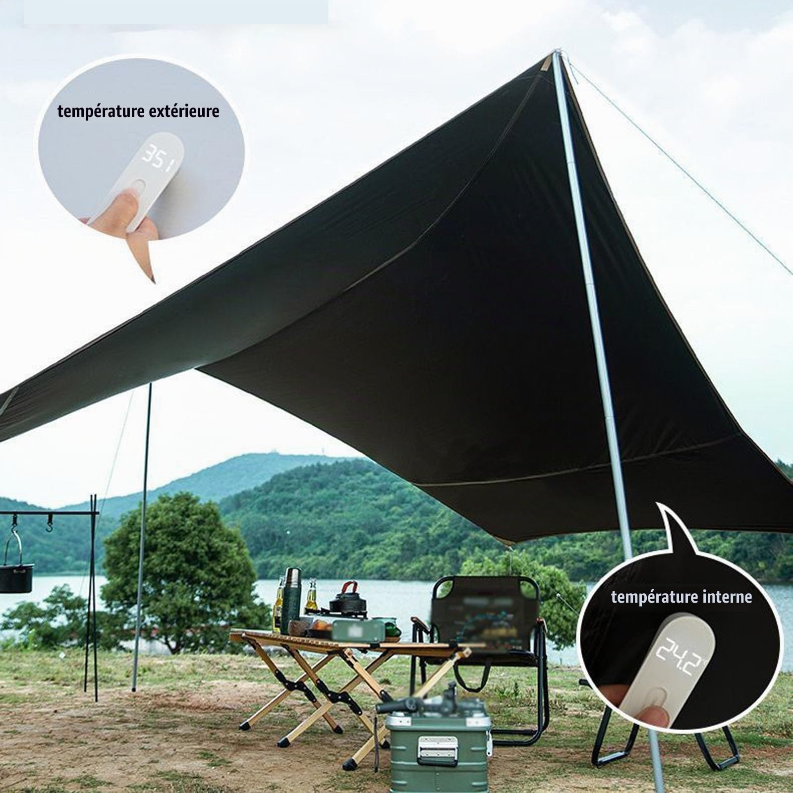 Bâche Anti-Pluie, 560x440cm Camping Rain Tarp, Toile De Tente Imperméable Anti-UV, Léger Portable, Piquets De Tente Et Cordes Inclus Pour Randonnée Backpacking Picnic Camping(Rice-white,560x440x260mm)
