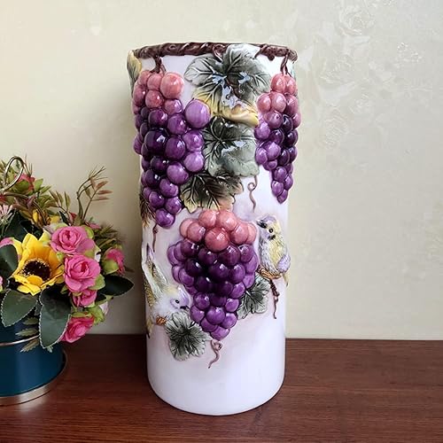 Miniatura 2 de Minigift Jarrón grande de cerámica, 3D pintado a mano uva decoración del hogar ramo titular - 11.14 pulgadas de alto