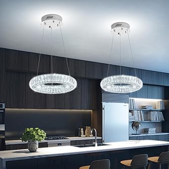 Modern Led Small Crystal Ring Chandelier Dimmable 7.8" Ring Pendant Light Adjustable Round Chrome Crystal Chandelier Light Fixtures for Dining Room Living Room