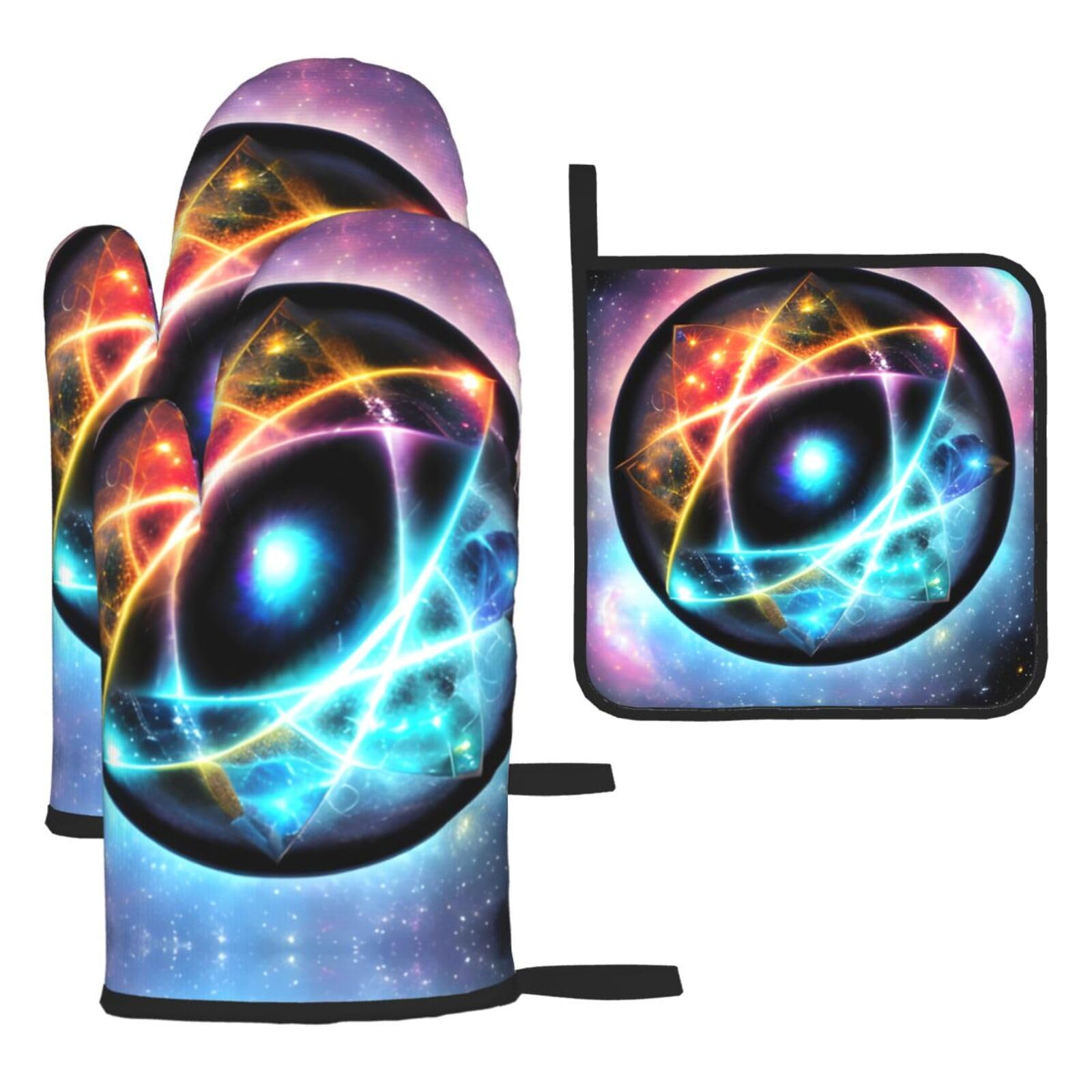 Wonderful Universe Oven mittens and oven mitts three-piece set suitable for oven, grilling, baking, microwave and home cooking.