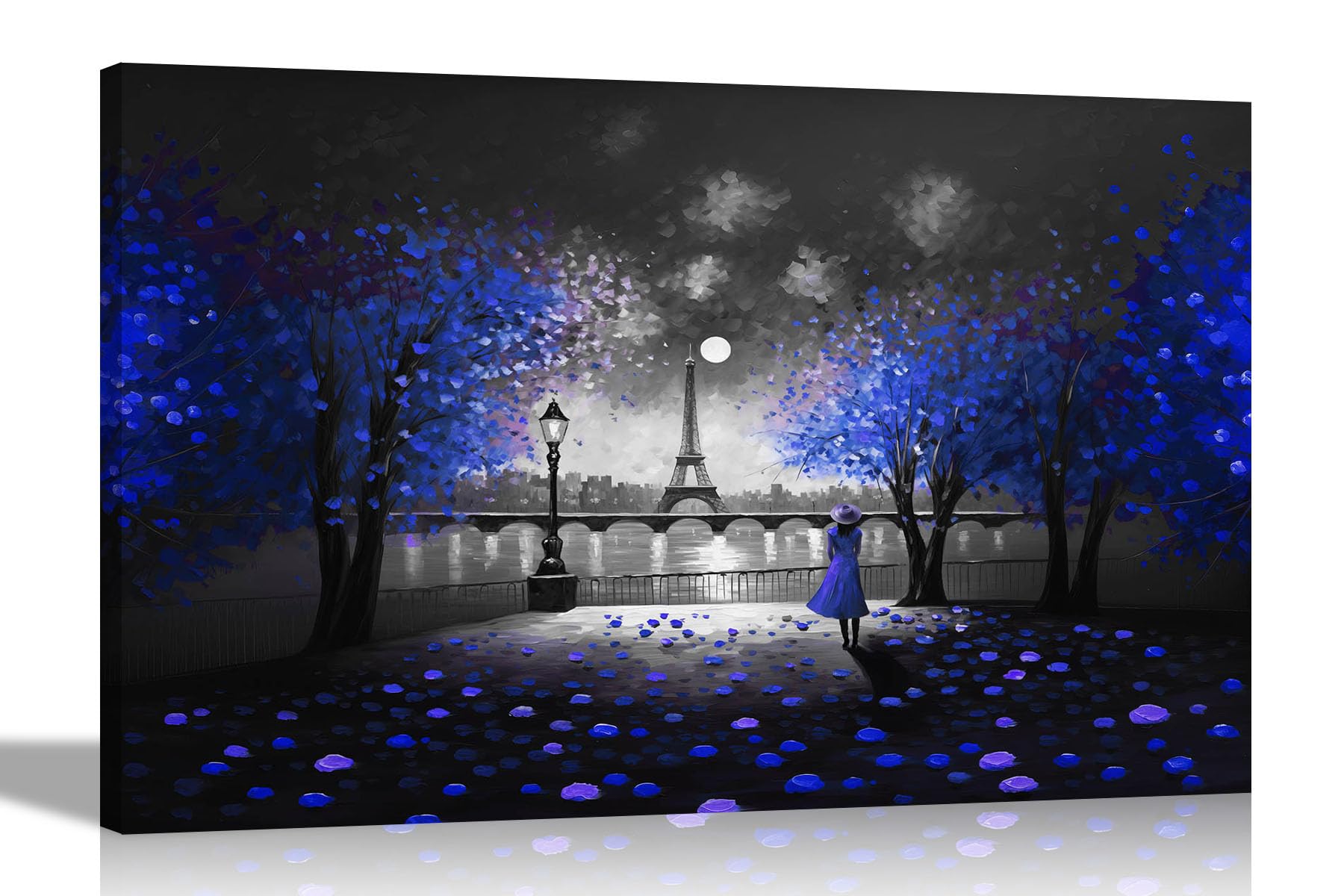 Artley Prints Blue Black And White - Blue Harmony Of Paris Large Wall Black And White Canvas For Living Room - Abstract Prints Framed Artwork Pictures 86 X 61Cm (34 X 24 Inches) A1