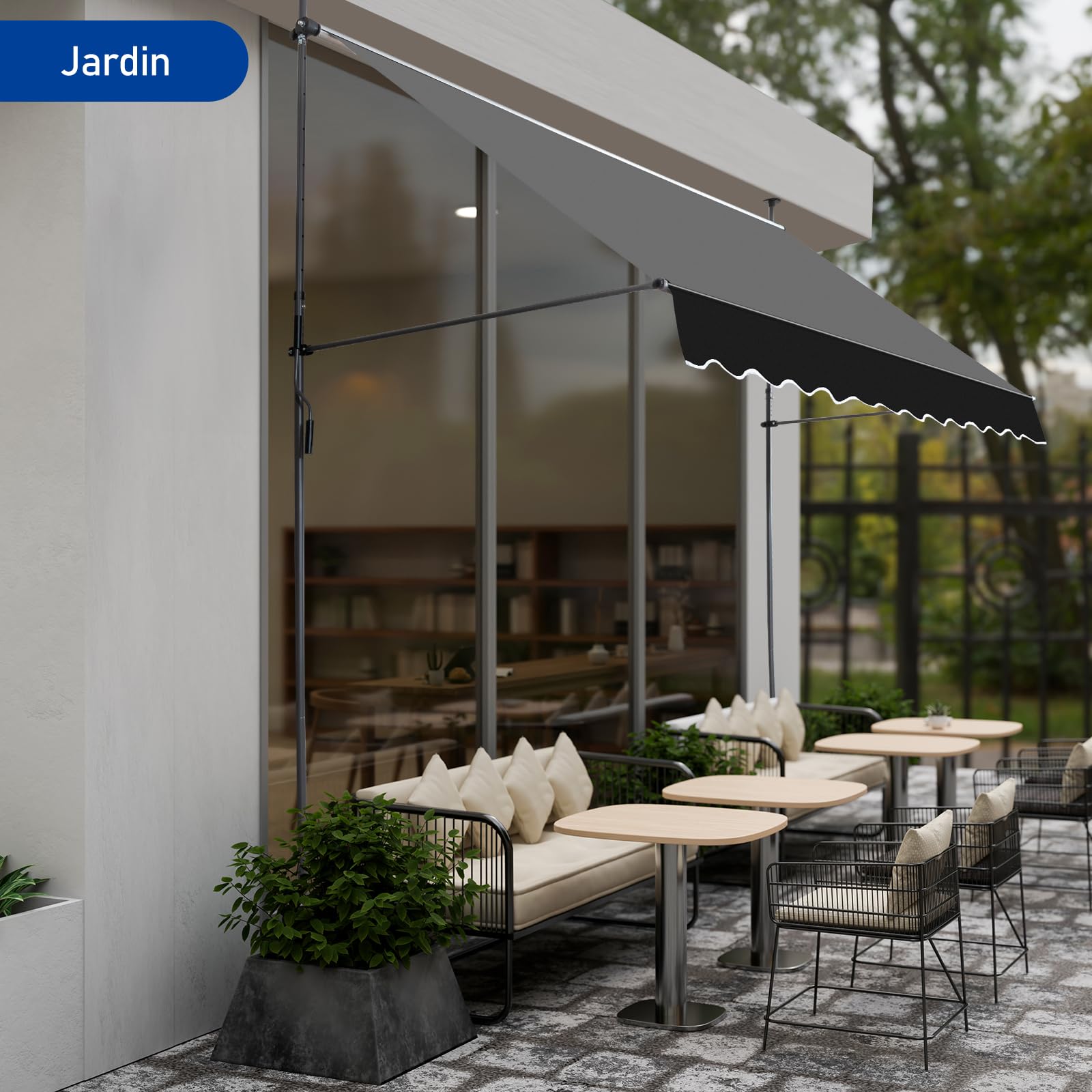 LEADZM Tenda da sole per balcone senza fori, impermeabile, resistente ai raggi UV, regolabile in altezza con manovella, per terrazze, balcone, giardino, negozio (nero, 300 x 120 x (200-300)
