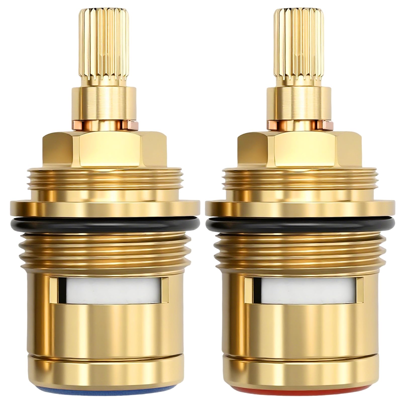 MospdyGear 2 PCS 3/4" Ceramic Disc Cartridge Replacement, 57MM 20 Teeth Solid Brass Hot and Cold Tap Valve Insert
