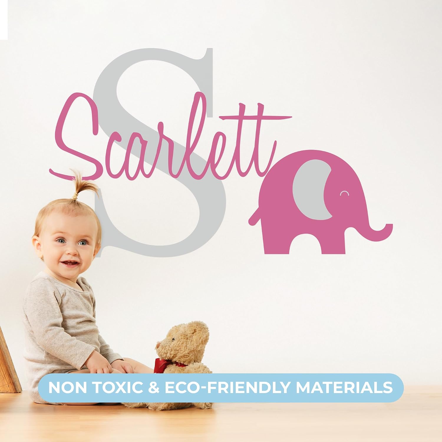 Personalized Name Elephant Animal Series - Baby Boy - Wall Decal Nursery For Home Bedroom Children (Wide 26"x15" Height)