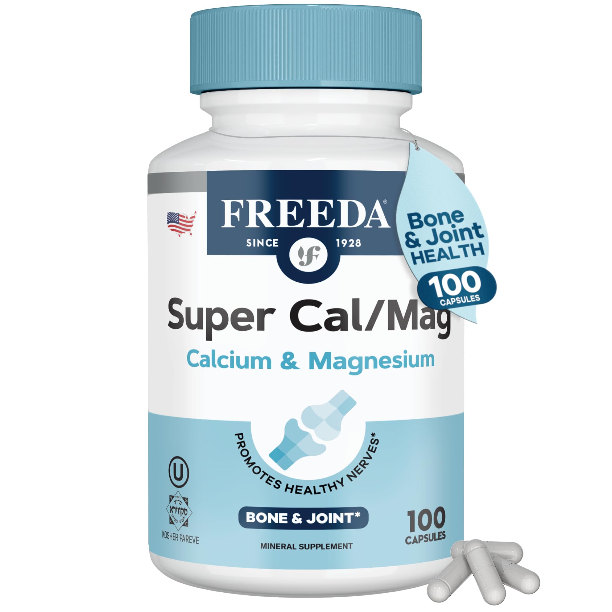 Freeda Calcium Magnesium 2:1 Supplement - 100 Capsules 100 Count (Pack of 1)