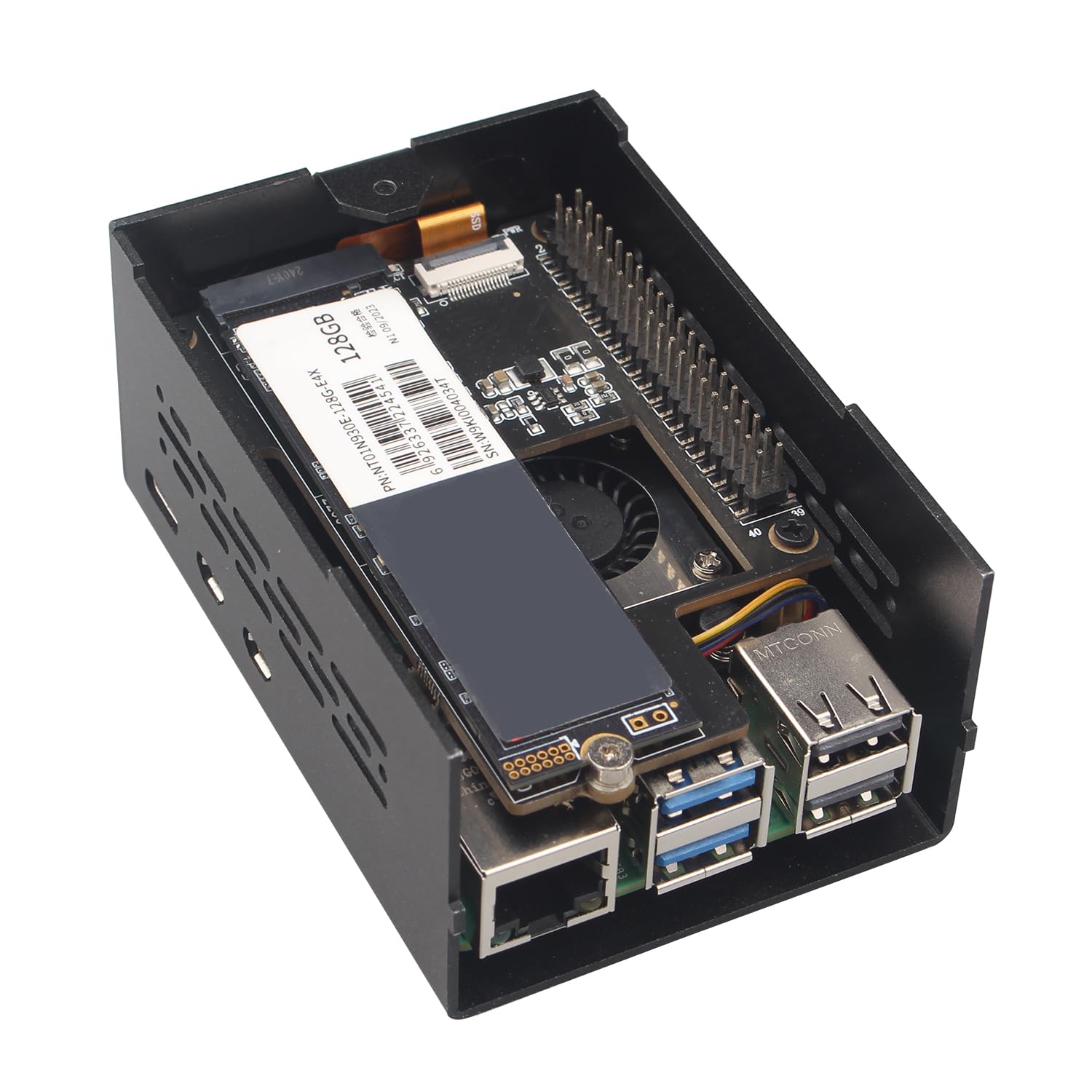 ZDE ZP511 PCIe to M.2 Key M NVMe SSD Hat with Aluminum Case ZC501 and Active Cooler ZP536 for Raspberry Pi 5 Support M.2 NVMe SSDs 2230 2242 2280