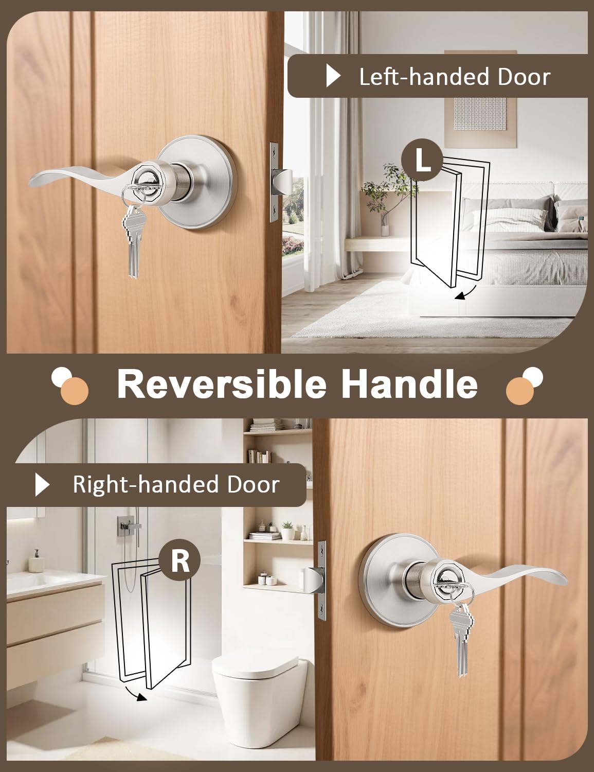 gobrico Wave mango llave cerradura para puerta de entrada pomo, níquel satinado, bronce aceitado