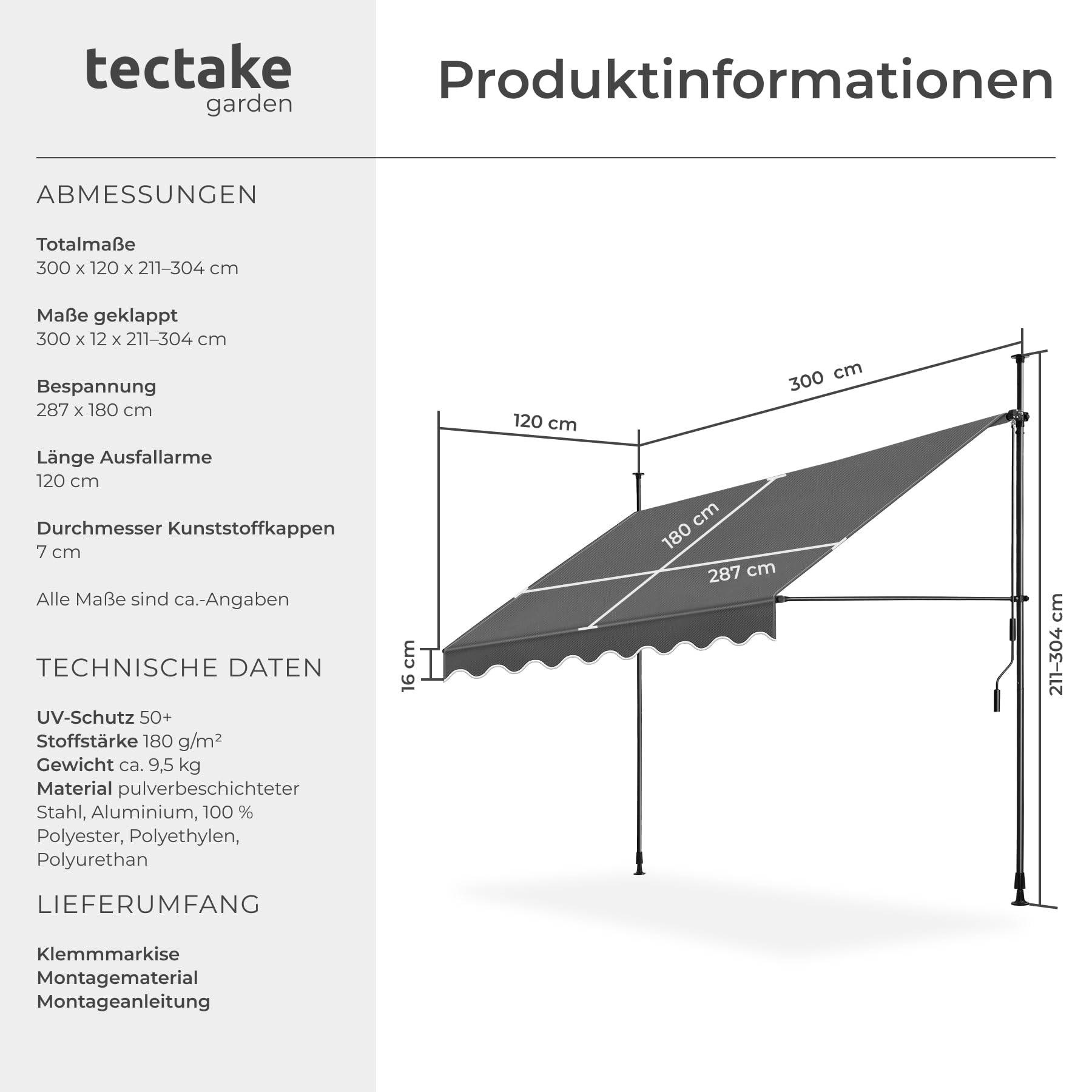 markise maße tectake® Klemmmarkise mit Handkurbel, Balkon ohne Bohren, Markise höhenverstellbar, UV-beständig, wasserabweisend, Color:Classic Grüezi bag Schlafsackübersicht - Reinigung