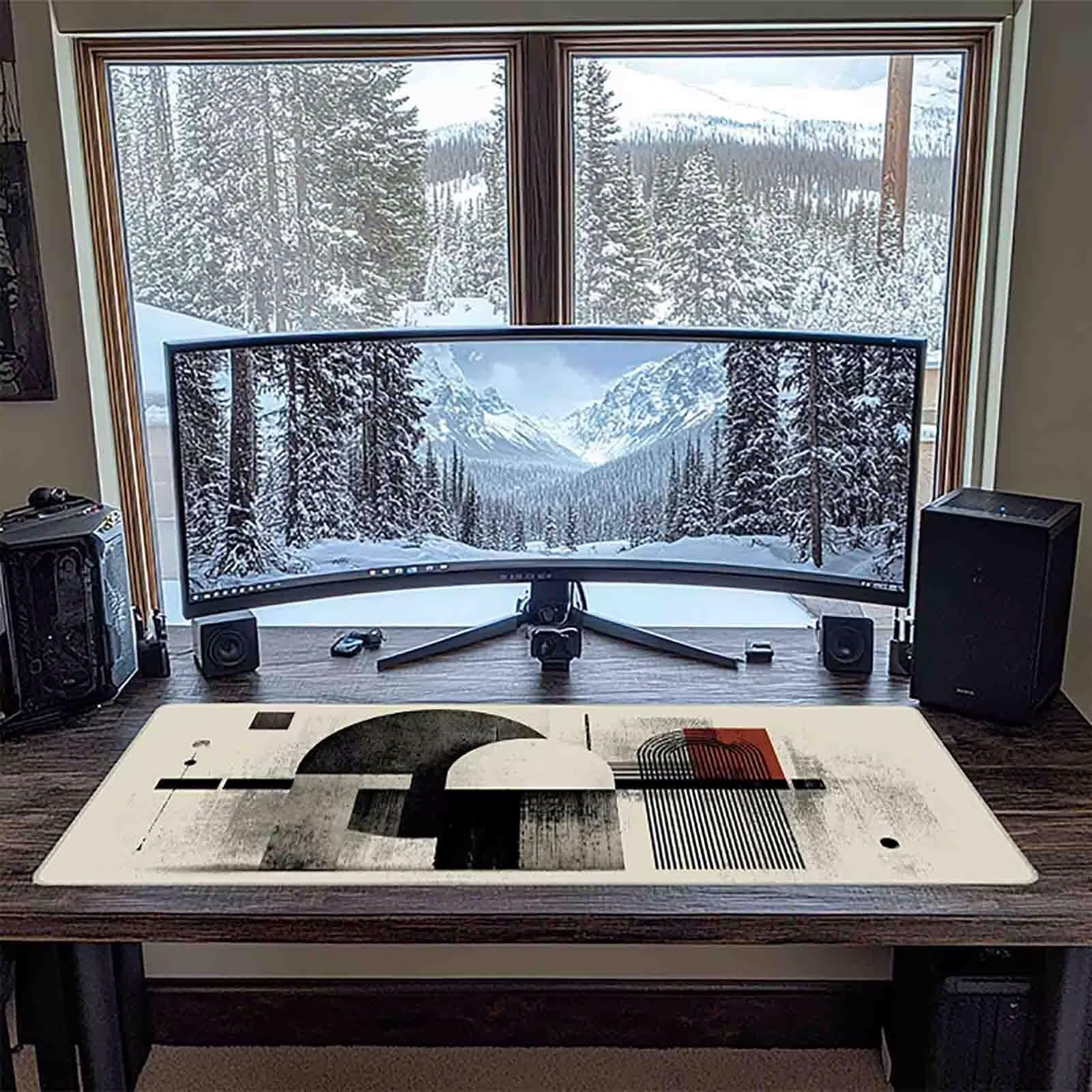 Grau Mauspad 90x40cm Schreibtischunterlage Geometrie Mauspad Gaming Leicht zu Reinigende, rutschfest Tischunterlage Schreibtisch, Verbessert Präzision und Geschwindigkeit für Home Office Deko 7713-2u
