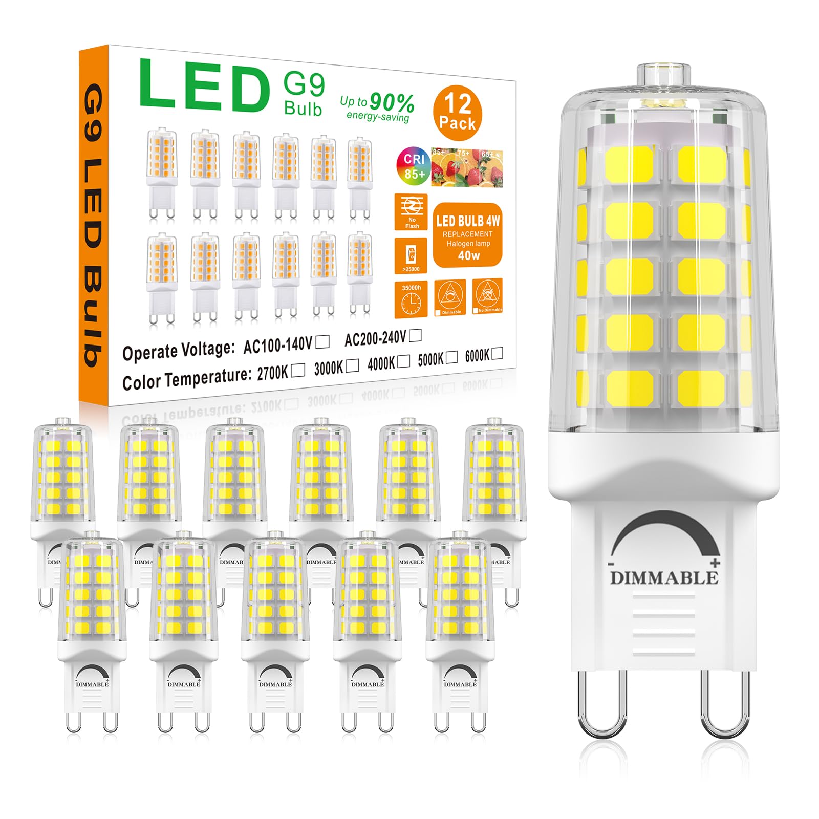 BAOMING G9 LED Bulb Dimmable 4W (40W Equivalent) - 5000K Daylight White, No Flicker, 4520LM, Ceramic Base - Great for Workshop, Studio, Garage, Craft