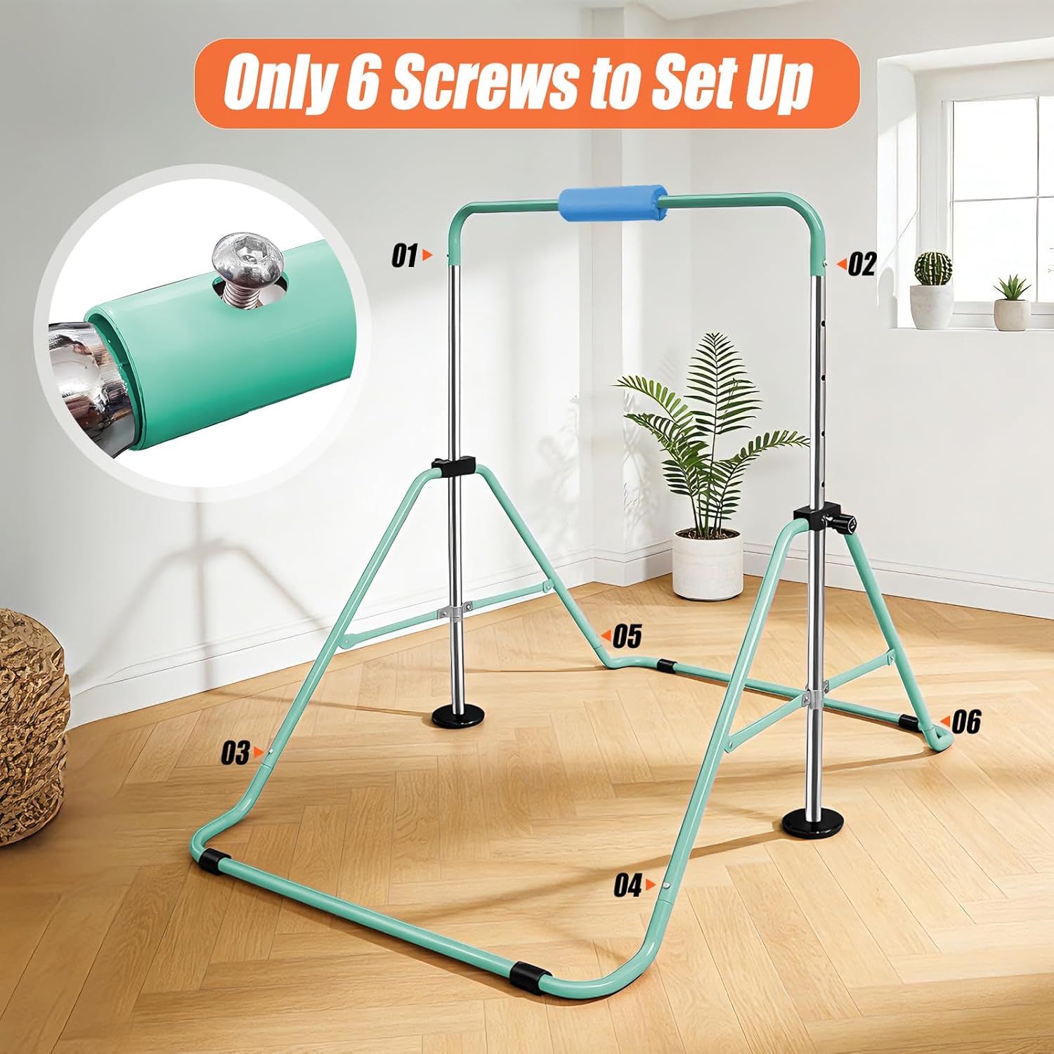 Triclicks Folding Gymnastics Bar for Kids, Adjustable Height Junior Training Kip Bar, Home Expandable Horizontal Gymnastic Monkey Bars Equipment for Child, Girls, Boys