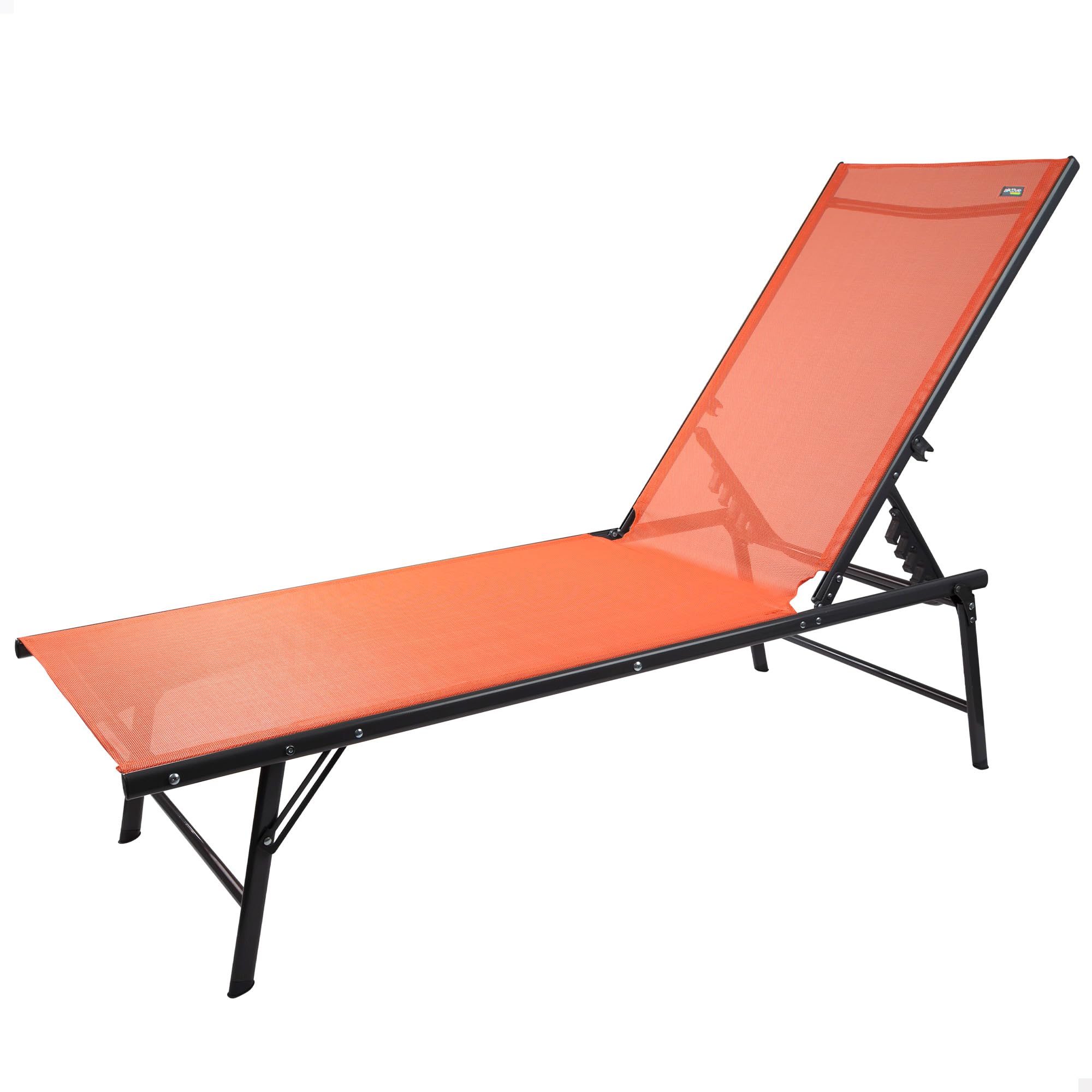 AKTIVE 61108 - Tumbona jardín Exterior Naranja, de diseño Plegable y reclinable en 6 Posiciones, Material textileno, Peso máximo soportado 120 kg, Medidas 180 x 49 x 34.5 cm, hamacas
