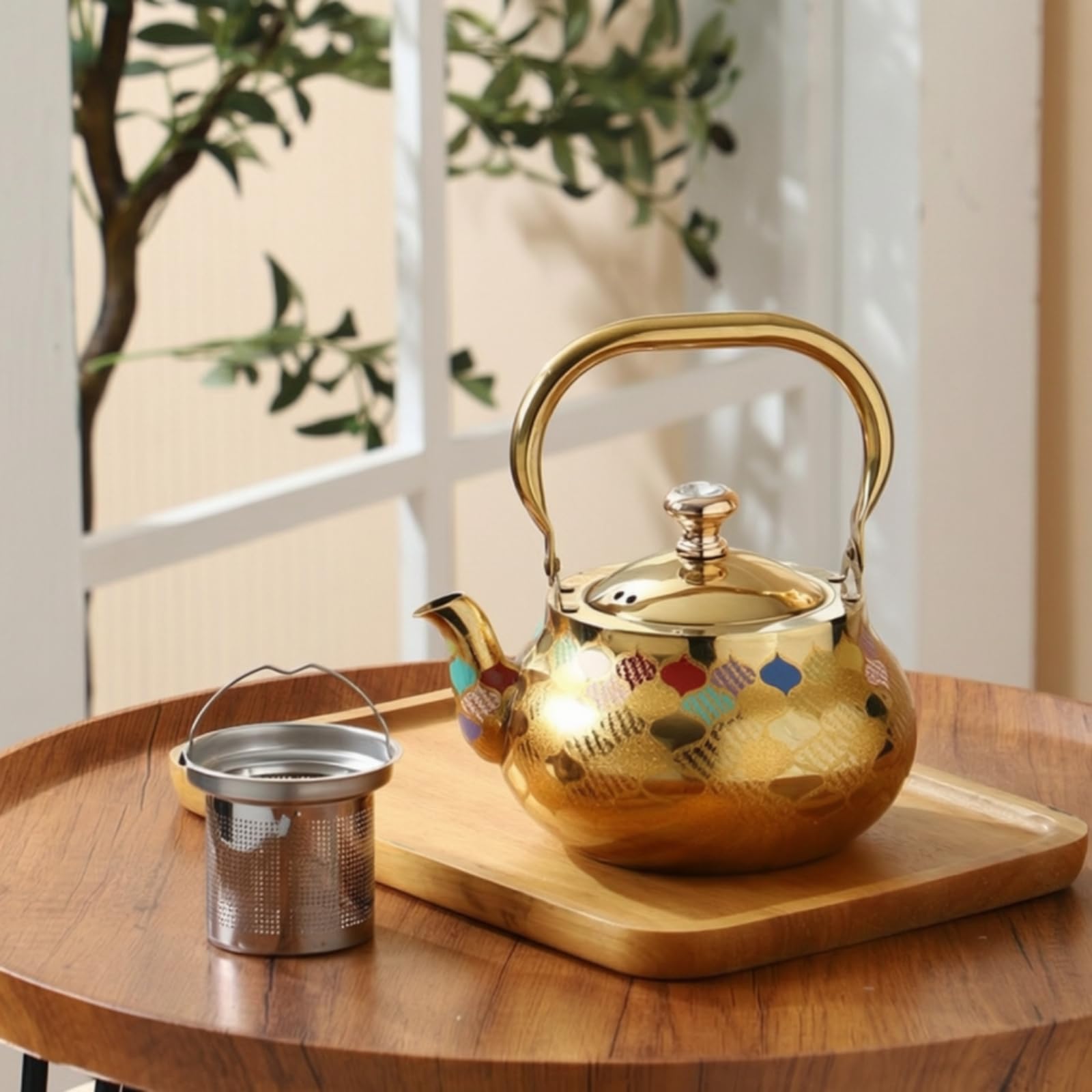 Tetera de Acero Inoxidable Tetera Hervidor Caldera con Colador Desmontable y Asa Arqueada Fácil de Llenar y Limpiar Apta para Hostelería Comedor Sala de Estar, color to 2, 2.0L
