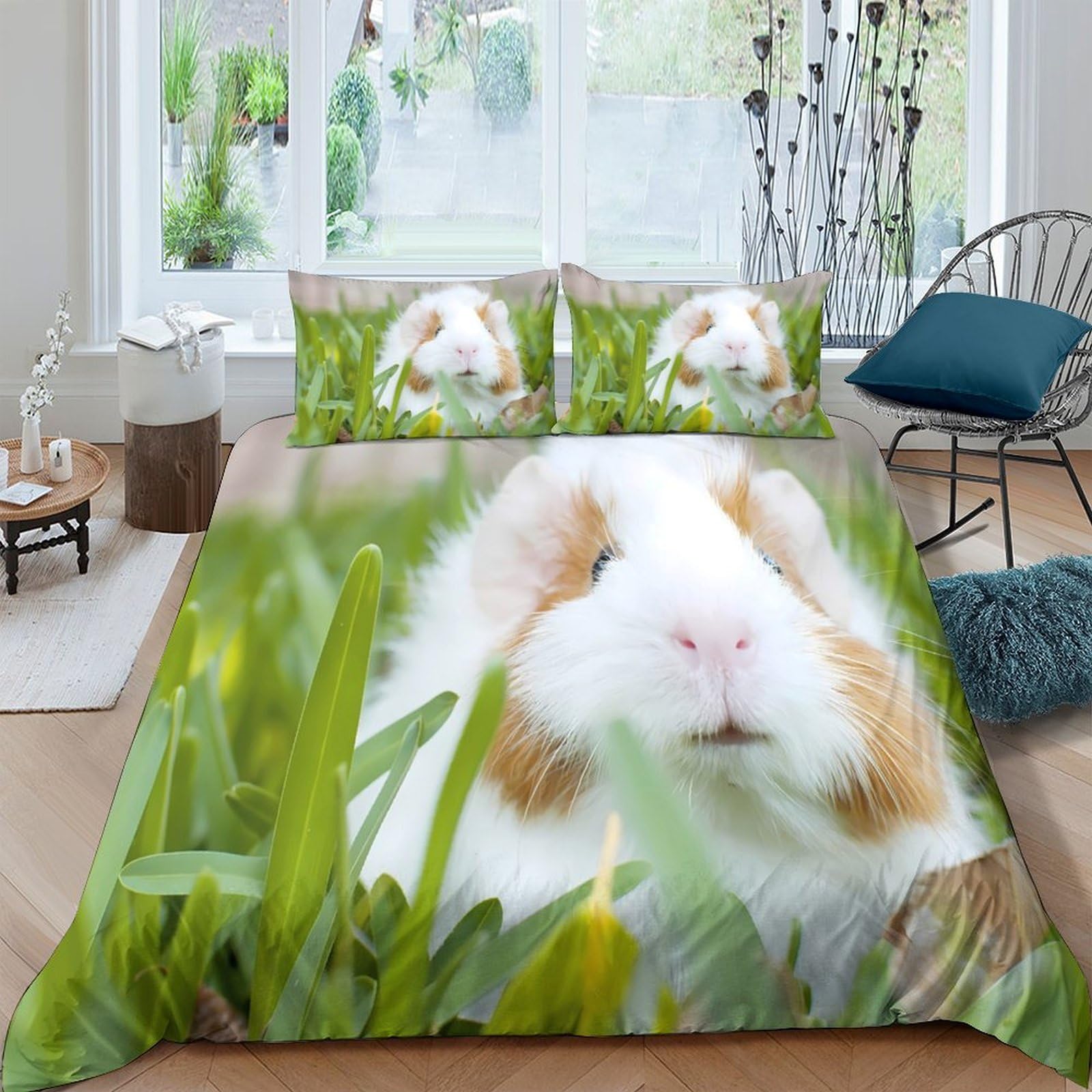 Ctjqhvkz Style-7 3D Printed Guinea Pig Fitted Sheet Microfiber Soft Breathable Grass Meadow Bed Cover For Bedroom Dorm Mattress Protection Decor Single（135X200cm）