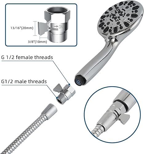 Miniatura 6 de Hibbent Válvula de control de flujo de cabezal de ducha de metal, válvula de cierre de latón G12 con palanca de mango de metal, regulador de control