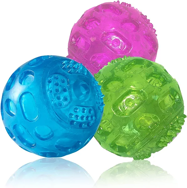 PJDH 3'' Squeaky Dog Toy Balls for Lagre Medium Breed, Indestructible Dog Balls for Playing, Fetching & Retrieving, Durable Aggressive Chewers, 3 PCS Red+Blue+Green