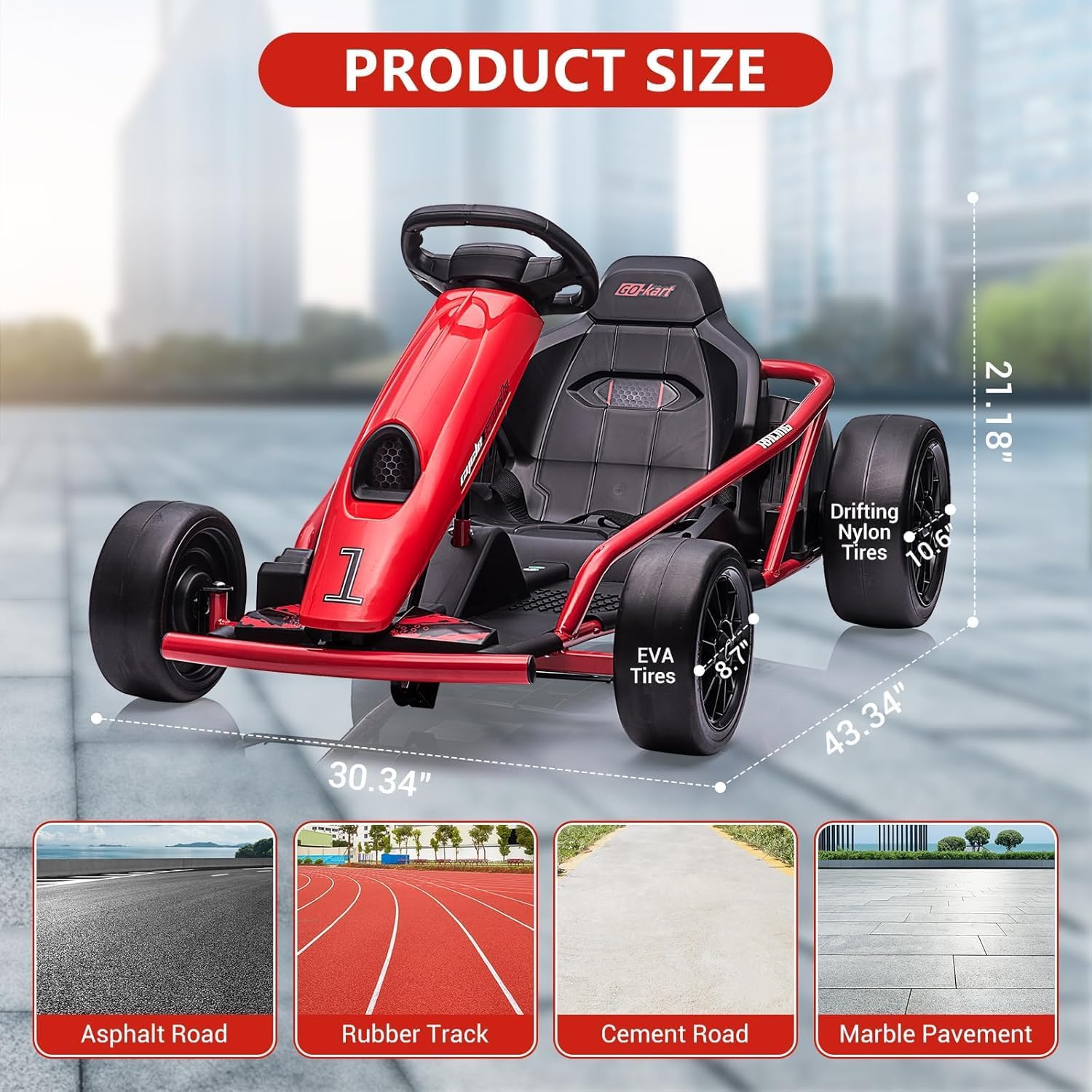 Kart Eléctrico Infantil 24V, 2 Motores Potentes De 300W, Batería 9Ah, Velocidad Máx. 13 Km/h, Kart De Drift Con Música y Bocina, Soporta Hasta 70 kg, Go Kart Eléctrico Para Exterior, Niños De 8 a 12 a