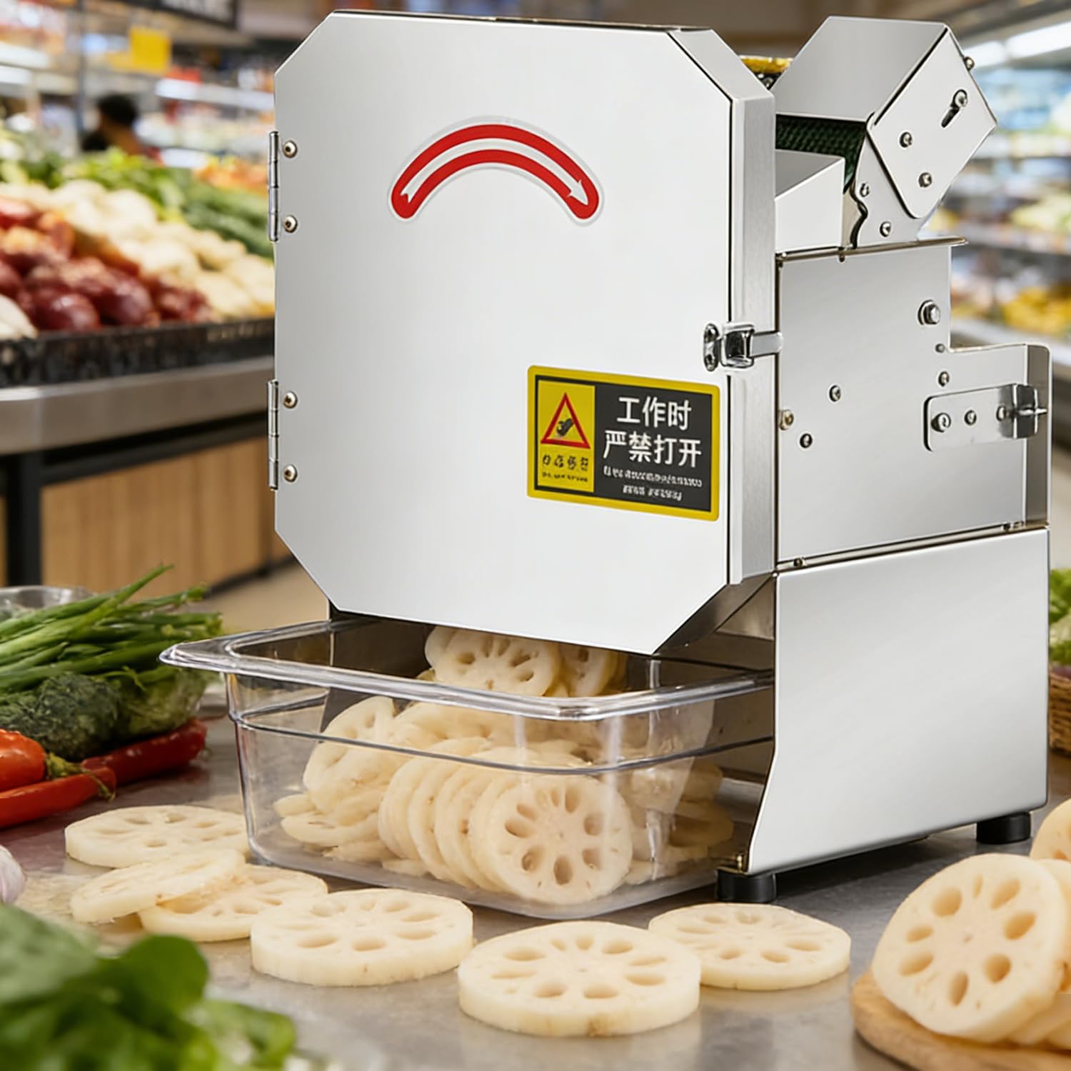 Affettatrice per Cipollotti Tritatutto Verdure Elettrico 200W 220V Alta velocità Ingresso 7cm Acciaio Inox Spessore Regolabile 1.5-35mm per Uso Domestico Commerciale