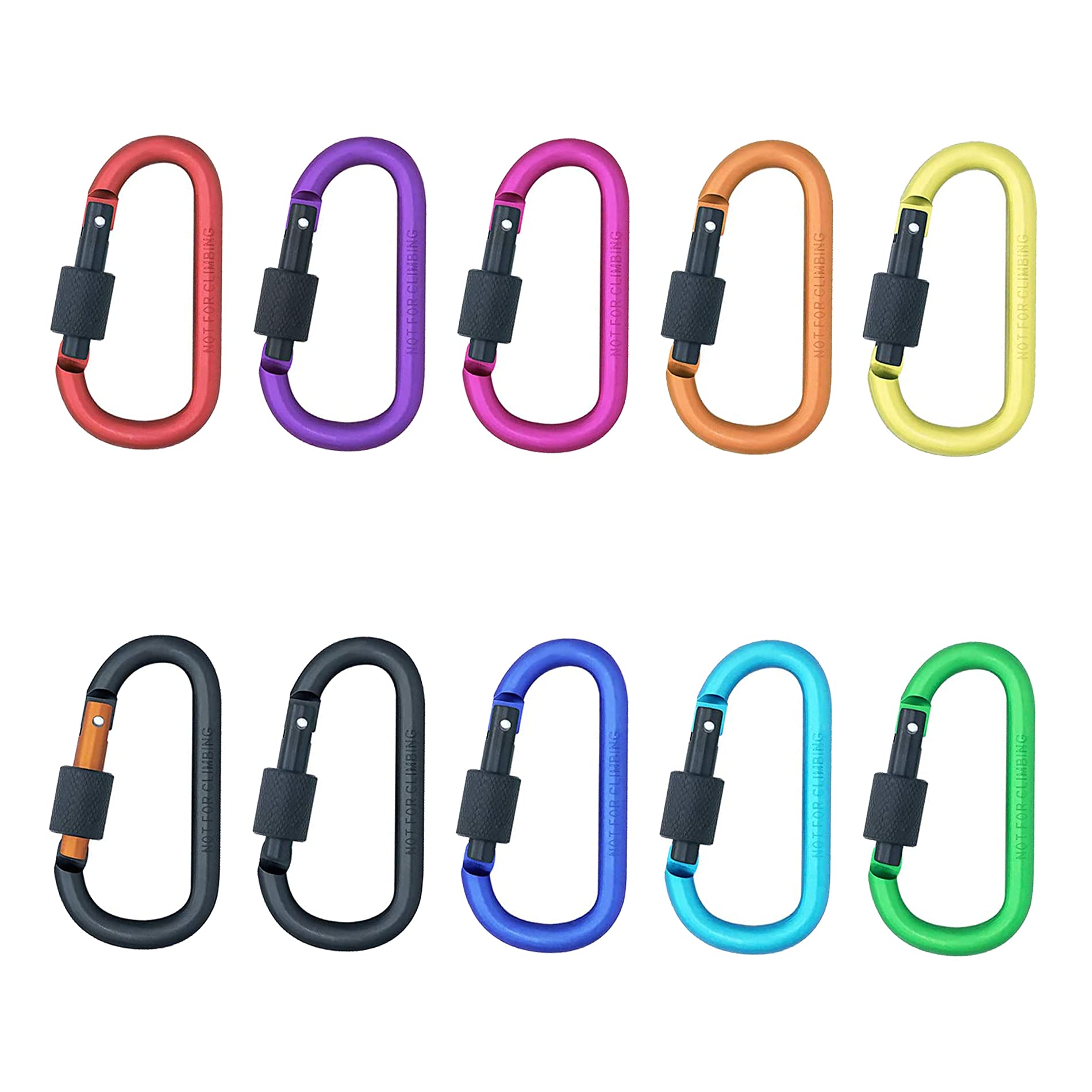 10 Pieces Carabiner D Ring Spring Snap Key Chain Clip Heavy Duty Aluminum Screw Locking Hooks for Hiking, Fishing and Outdoors