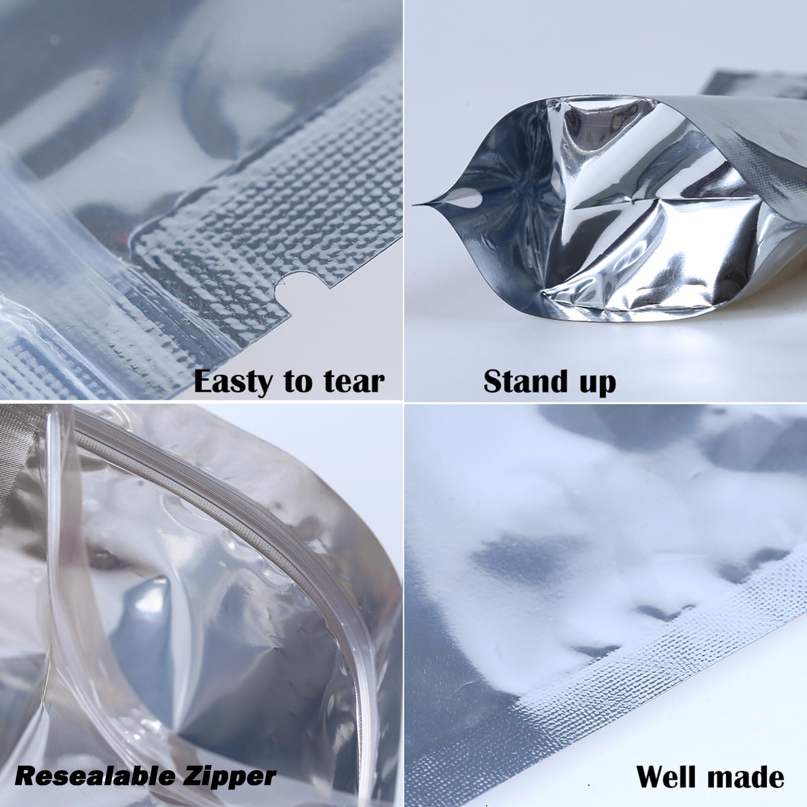 Wiederverschließbare Mylar-Beutel zur Aufbewahrung von Lebensmitteln – robuste Folie und transparente wiederverschließbare Beutel mit selbstverschließendem Streifen