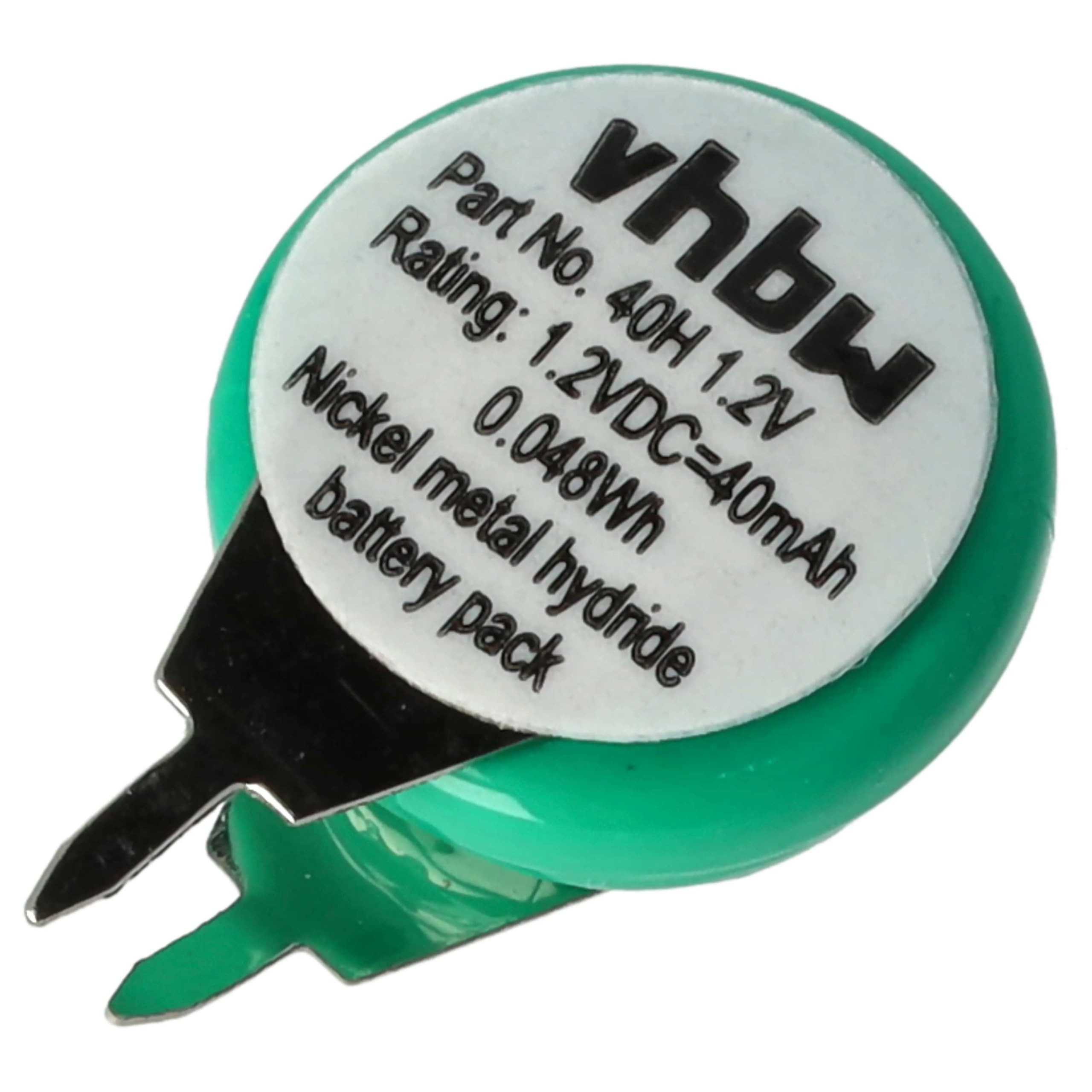 vhbw 100x NiMH Batería de botón de Repuesto Tipo 1/V40H 2 Pines 40 mAh 1,2 V Compatible para lámparas solares, etc.