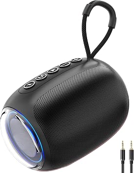Portable Bluetooth Speaker with 3.5mm AUX Input, Wireless Speaker with HD Sound, 12-Hour Playtime, Built-in Mic, Support AUX Line-in/TF Card/USB Drive Playback Black