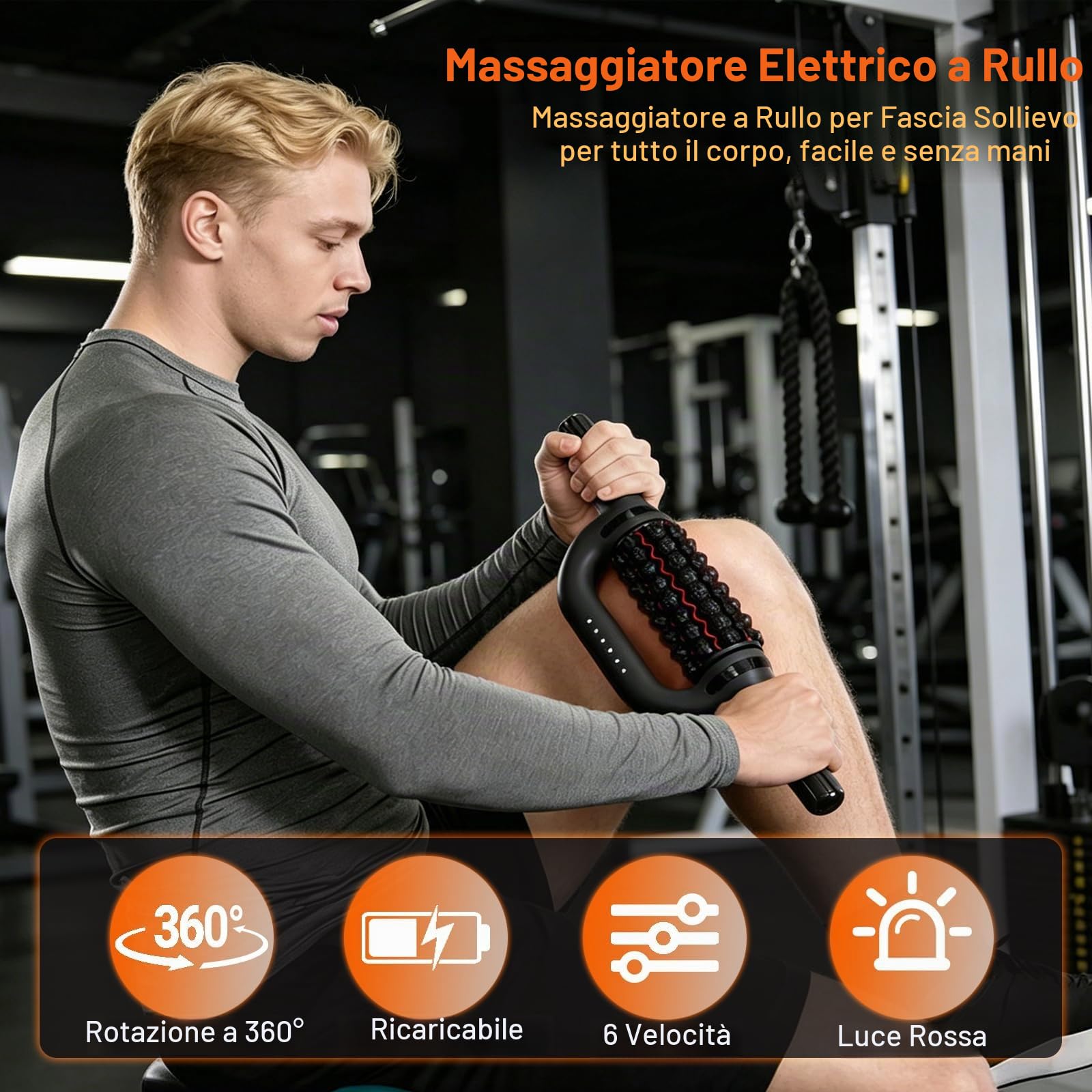 Massaggiatore Elettrico a Rullo Manuale con Redlight - 6 Velocità – Schiena, Gambe, Braccia, Polpacci, Piedi – Drenaggio linfatico, Recupero Muscolare