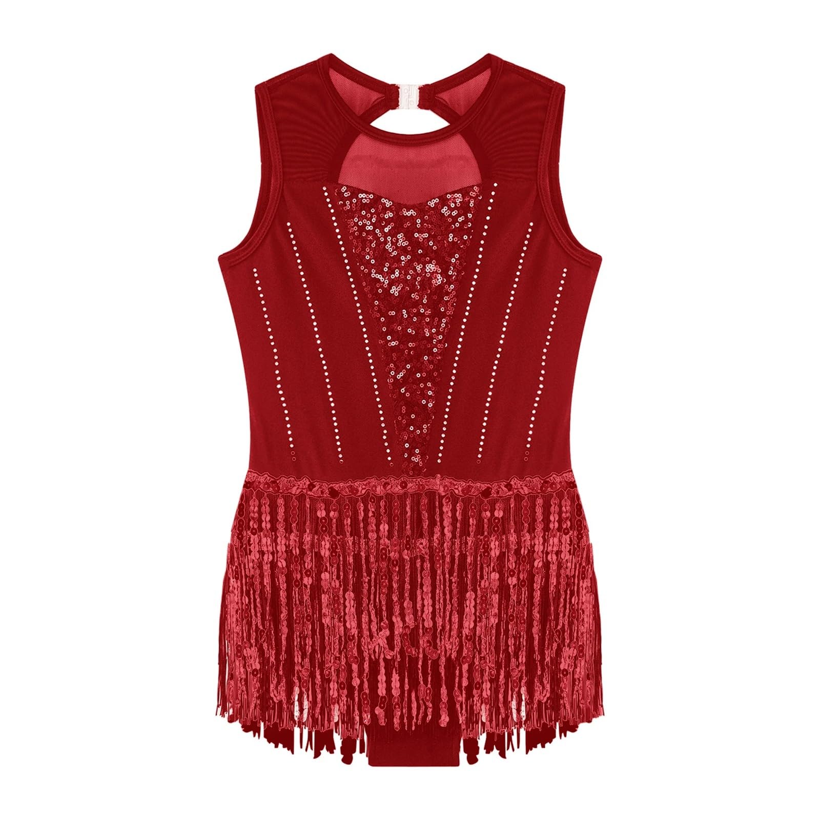 Vestido de Patinaje Artístico Vestido de malla for baile latino, sin mangas, con lentejuelas y borlas de diamantes de imitación, for patinaje artístico, samba, tango, cha-cha.