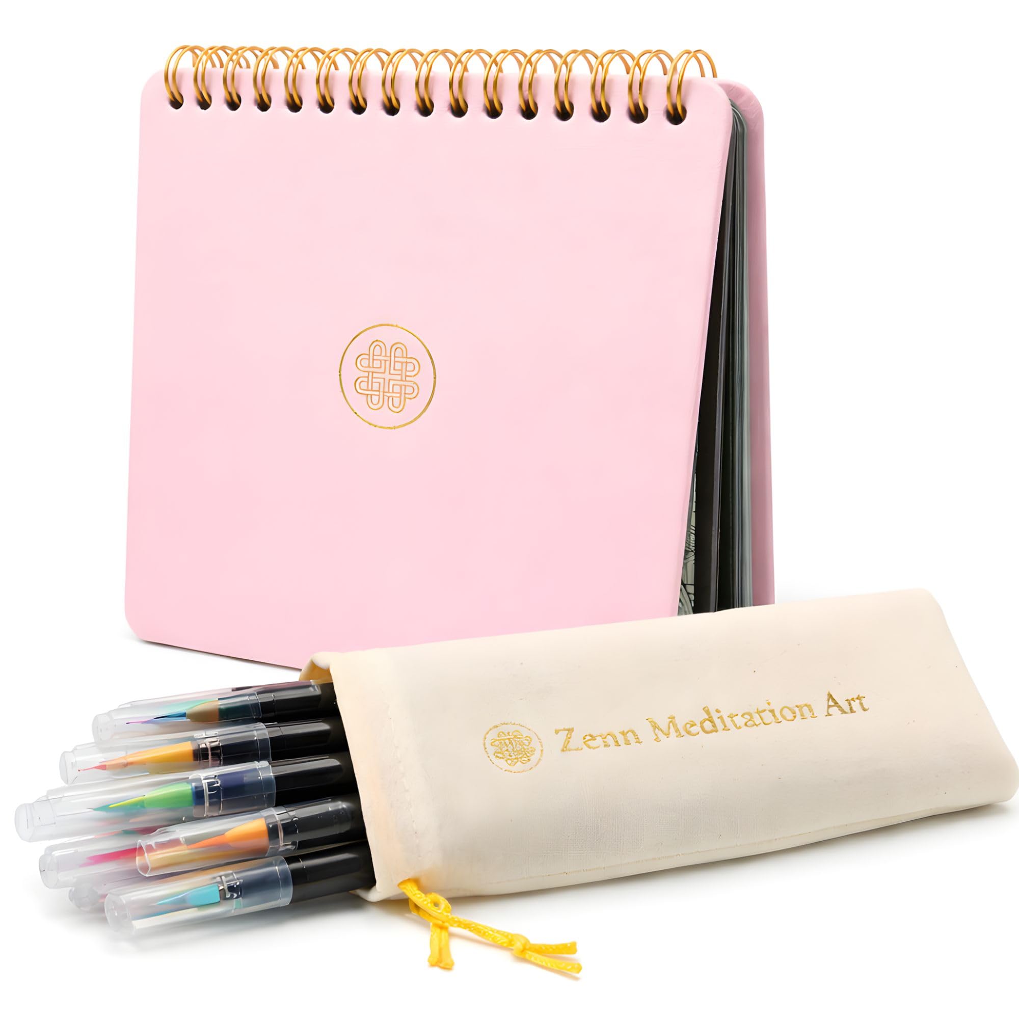 Zenn Meditation Art Set regalo per colorare mandala rosa petalo Premium Arts & Craft con 12 pennarelli a doppia punta a pennello | per calma creatività Focus |