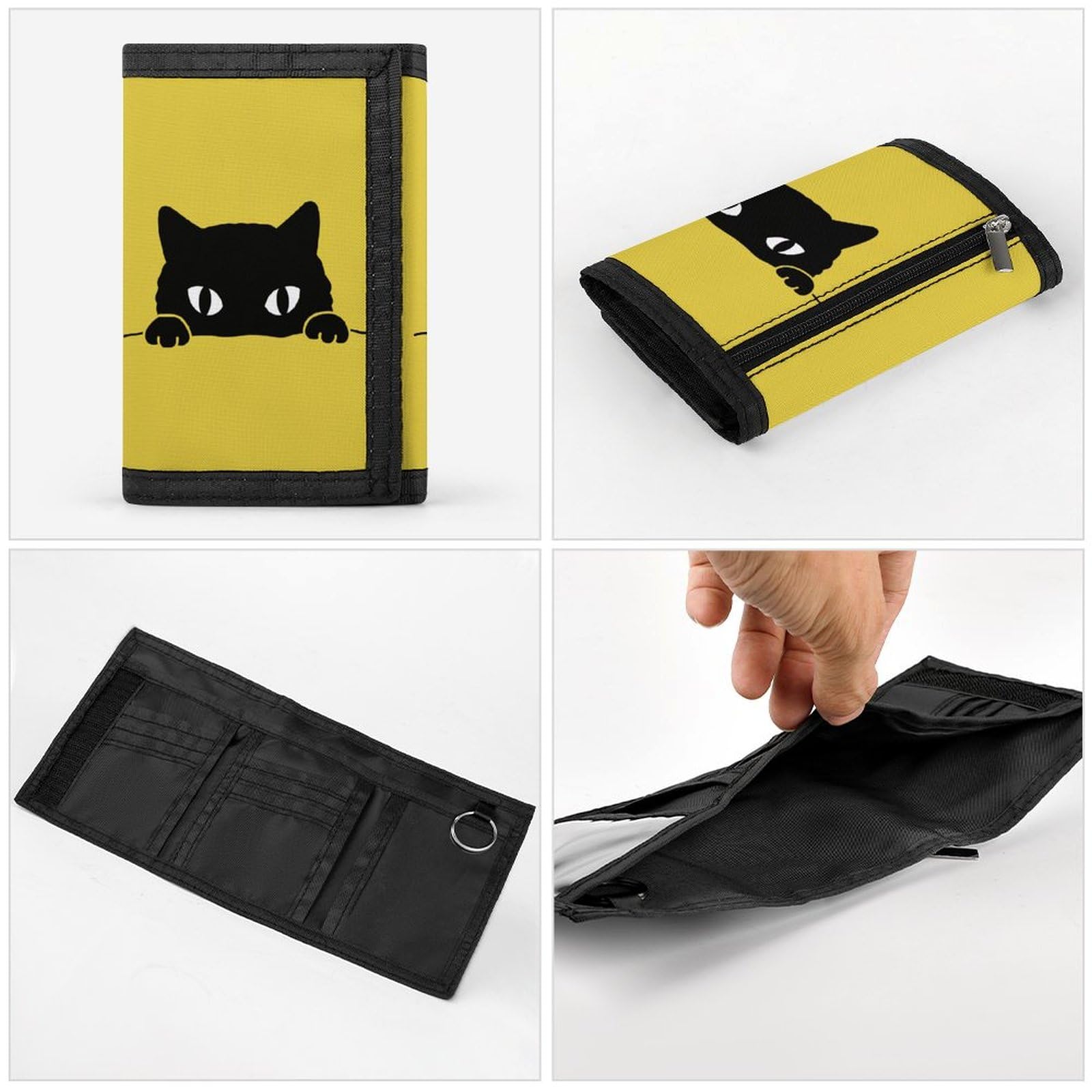 Amazon.co.jp: 三つ折り財布 黒猫 猫柄 ネコ かわいい イエロー 黄色