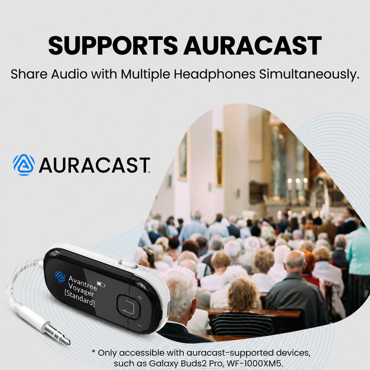 Avantree Voyager – Bluetooth 5.4 Adapter fürs Flugzeug mit Auracast & OLED Display, Qualcomm Chip, aptX Adaptive – Kabelloser Audio-Transmitter mit Klinke für Kopfhörer & AirPods auf Reisen