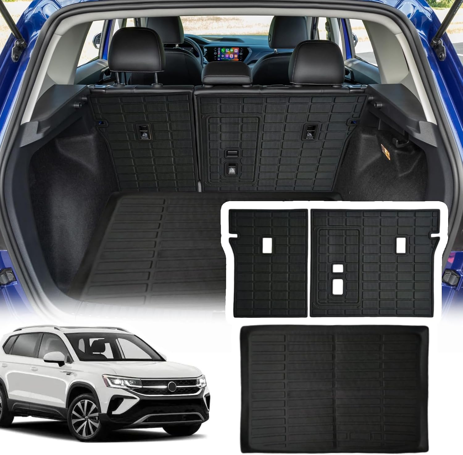 Cargo Liner Compatible with 2022-2026 Volkswagen Taos AWD Trunk Mat Back Seat Cover Protector(Not for FWD)(Backrest+Trunk Mat)