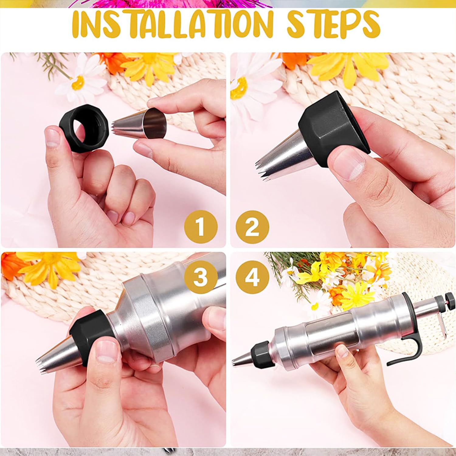 Seringue à Gâteau En Acier Inoxydable, Seringue à Garnir Réutilisable Avec 6 Douilles, Accessoire De Pâtisserie Pour Décoration De Gâteaux, Cupcakes, Beignets Et Pâtisseries