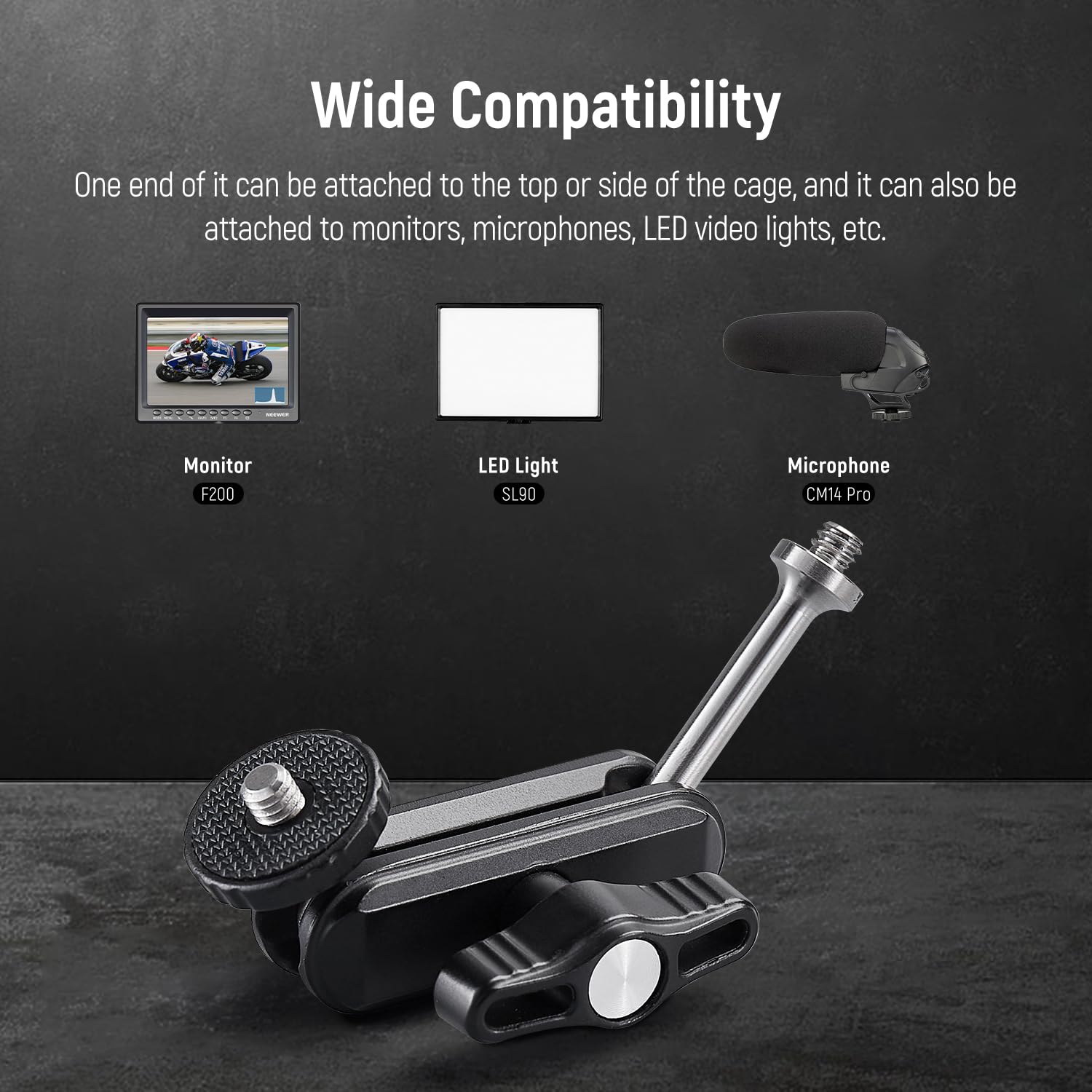 Mini Brazo Mágico con Doble Cabeza de Bola Universal, Brazo Mágico Ajustable con 1/4 "Tornillo de Montaje del Monitor de Campo, Compatible con SmallRig Jaula de la cámara, la luz LED (CP-14)