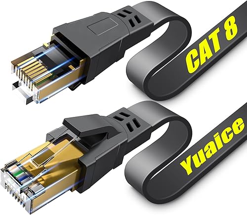 Cable Ethernet Cat 8, cable de red de Internet plano de alta velocidad, cable LAN profesional, 26AWG, 2000Mhz 40Gbps con conector RJ45 chapado en