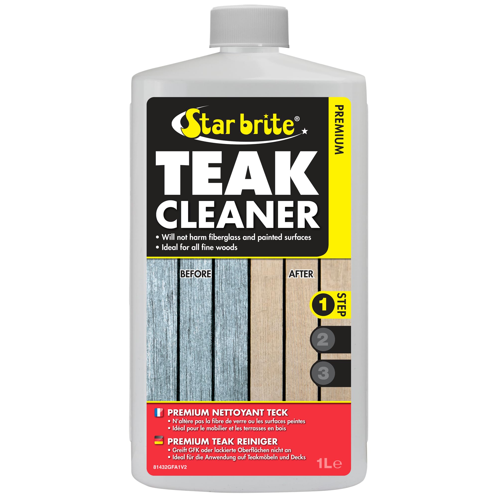 STAR BRITE Premium Teak Cleaner - Restore, Renew & Refresh Old Weathered Gray Teak Furniture & Other Fine Woods - Step 1-1L