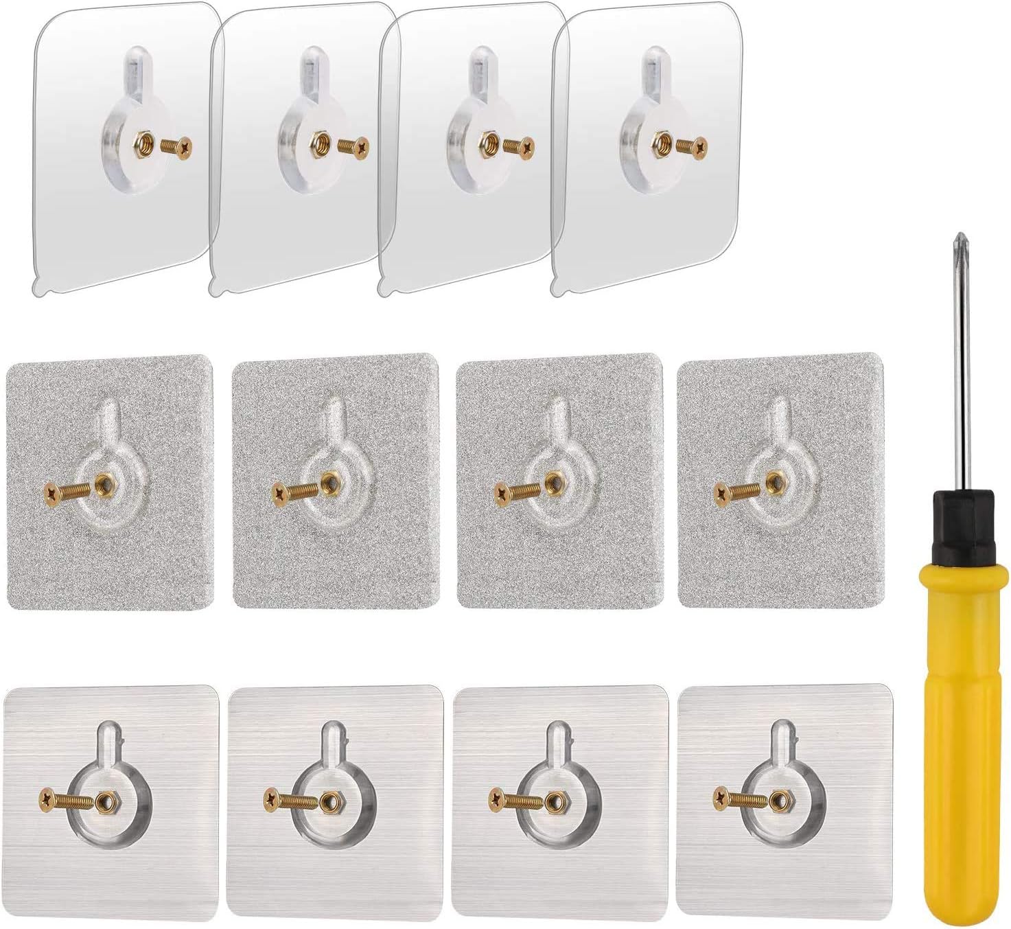 OOTSR 12-Set Adhesive Screws Wall Mount Hanging Nails No-Trace No Drilling Stick-on Sticky Screw with Screwdriver for Bathroom Kitchen Storage Room Tile Wall Shower Room