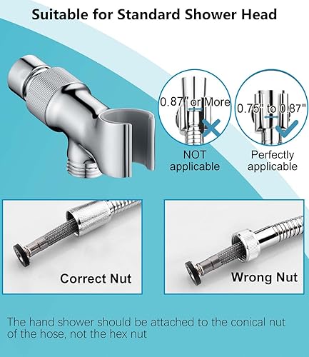 Miniatura 5 de Soporte para cabezal de ducha de mano de metal, soporte de manguera de ducha de 12 pulgada que se adapta a la mayoría de cabezales de ducha de mano,