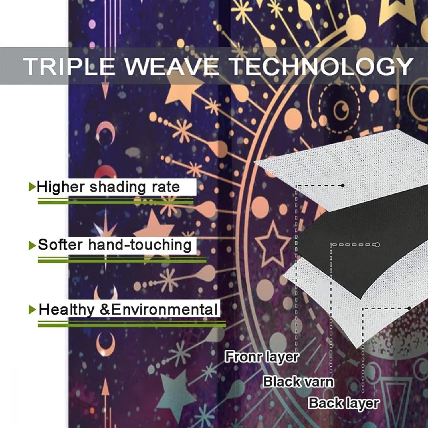 Bohemian Sun Moon Blackout Curtains for Bedroom,Indian Neon Design Hippie Mandala Tie Dye Grommet Thermal Insulated Room Darkening Curtains Window Drapes 2 Panels 63L x 21W